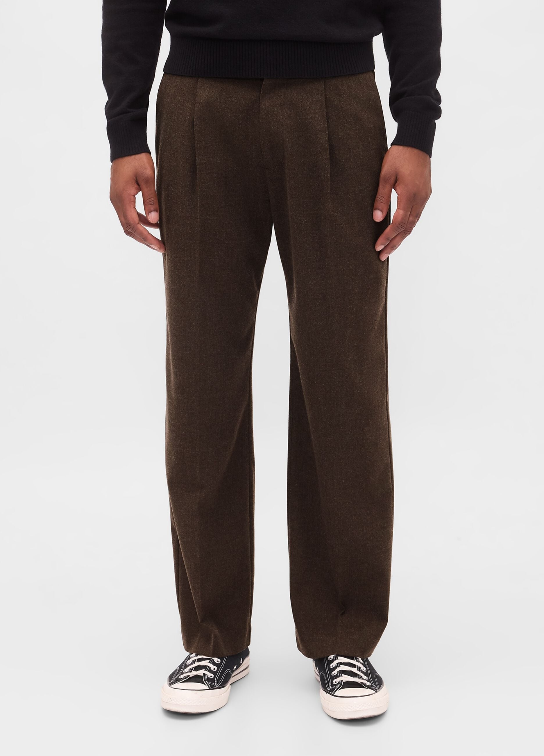 Brown Stretch Wool Blend Trousers