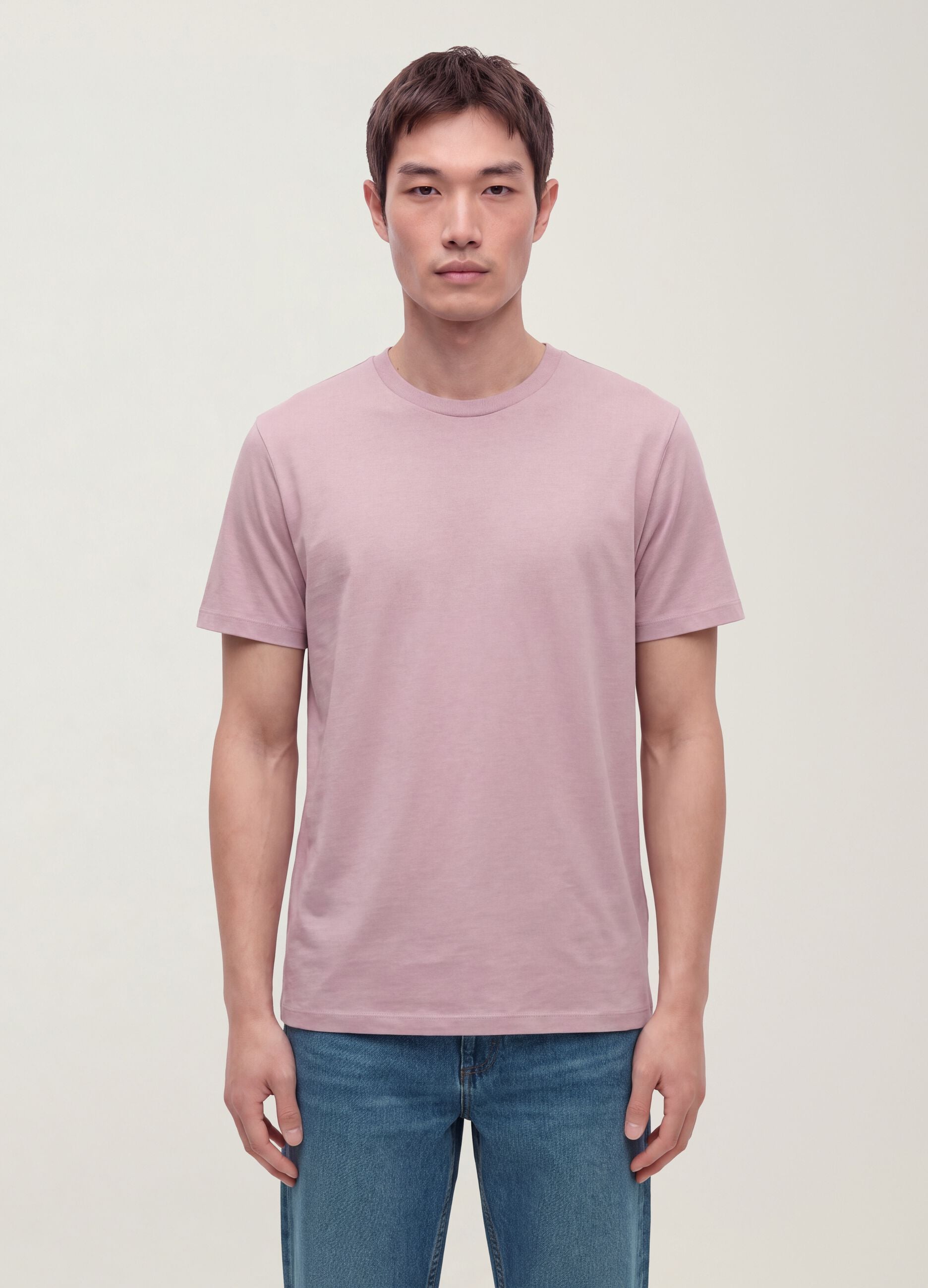 Purple mercerised pure cotton regular-fit crew-neck T-shirt