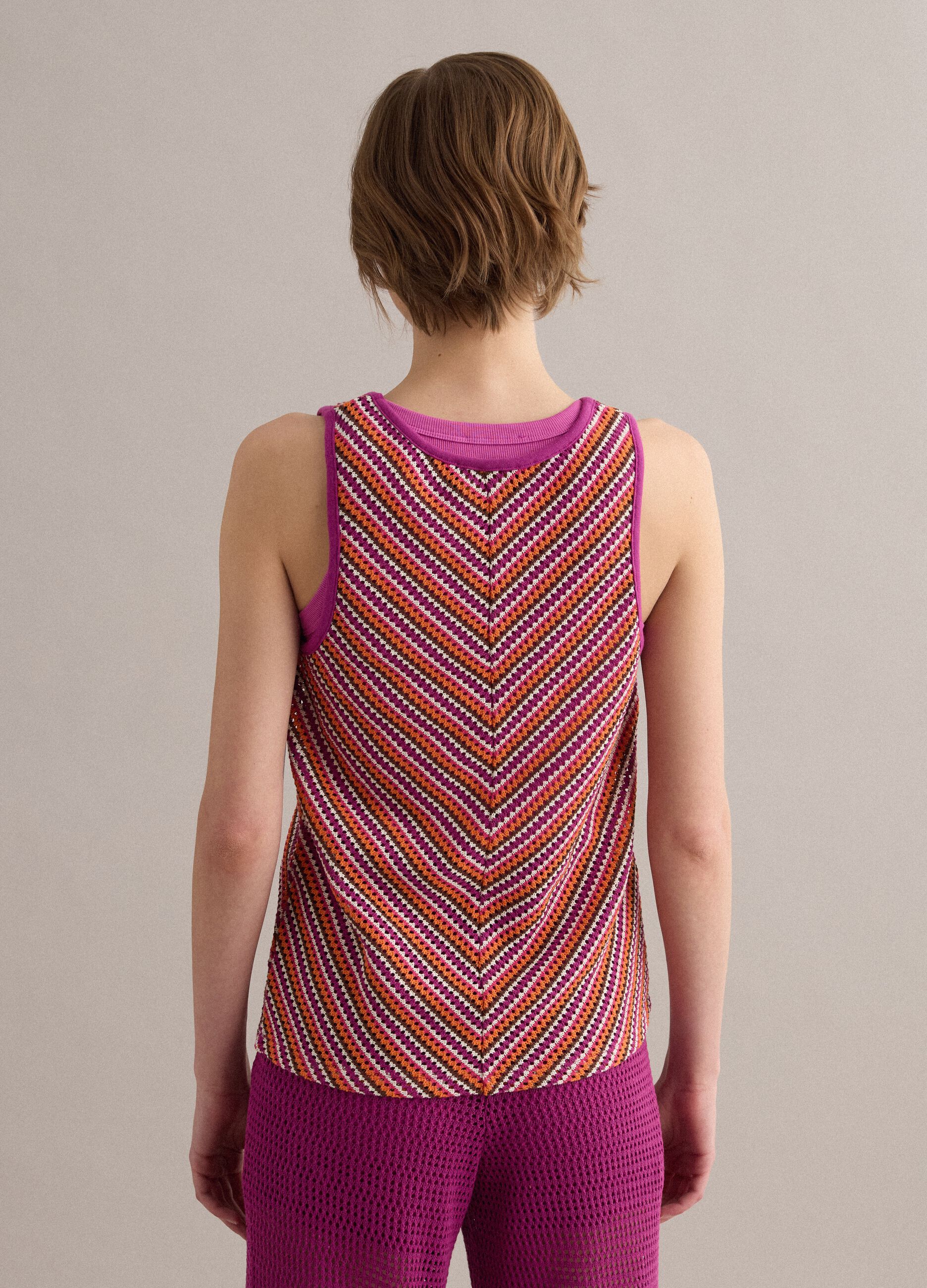 Multicolour crochet tank top in stretch fabric, regular fit