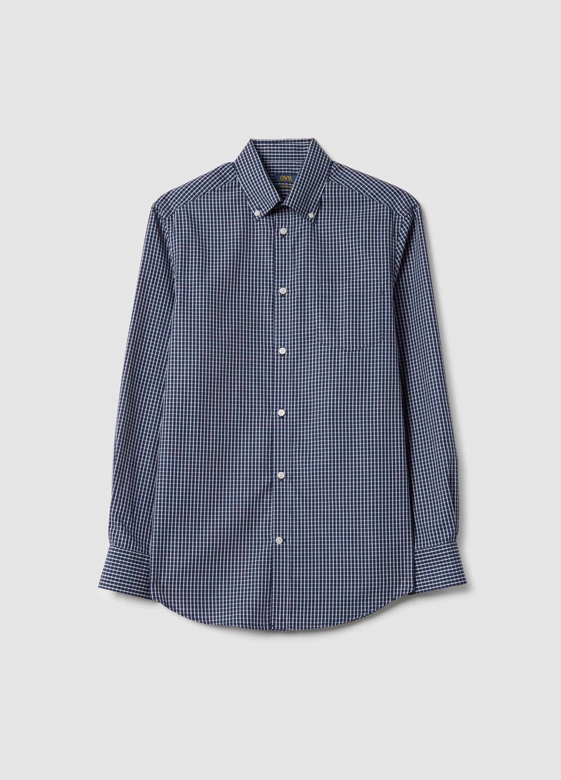 Blue cotton blend regular fit easy iron shirt