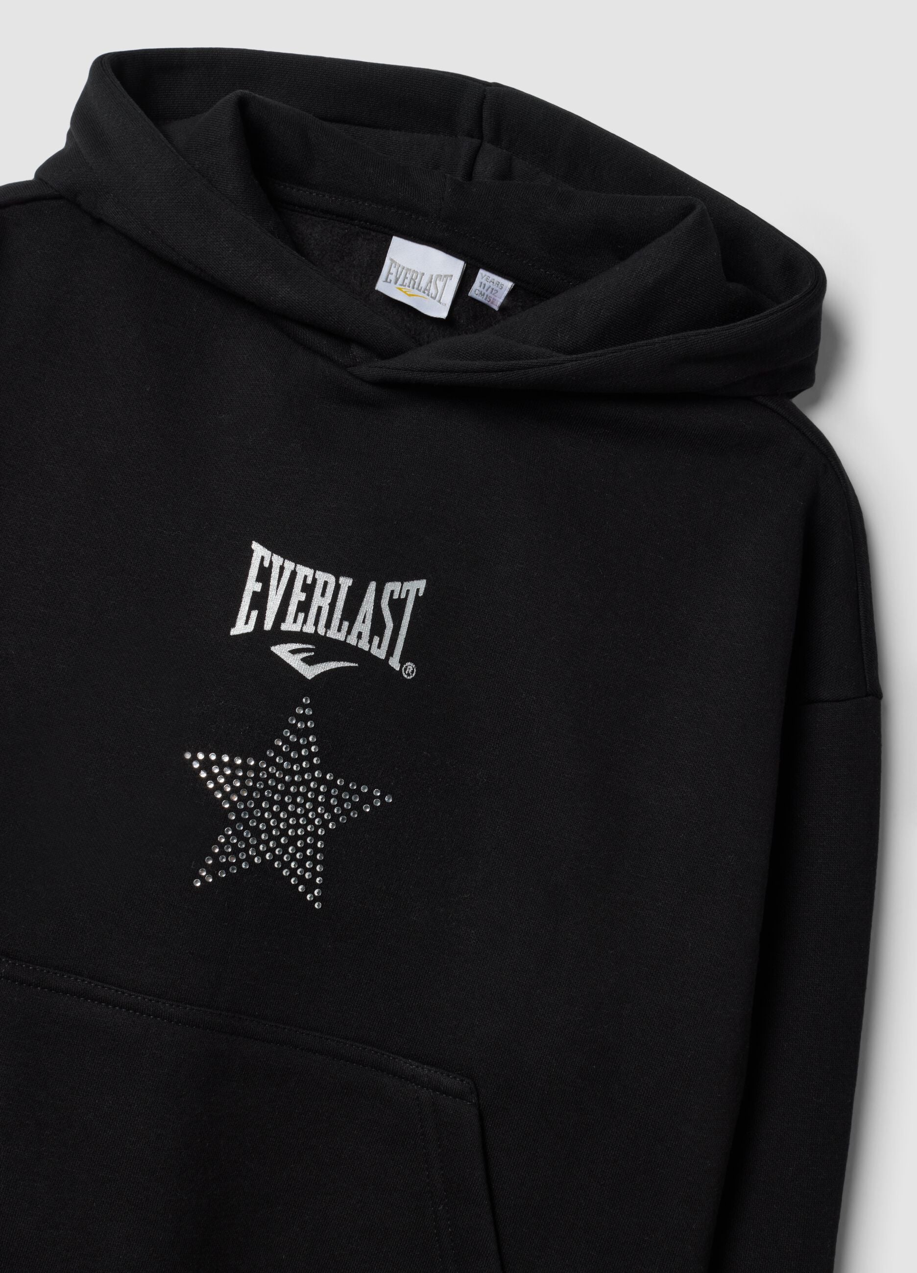Black cotton-blend hoodie for girls, regular fit