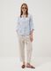 Light Blue Viscose-Blend Blouse with Stripes and Floral Print_2