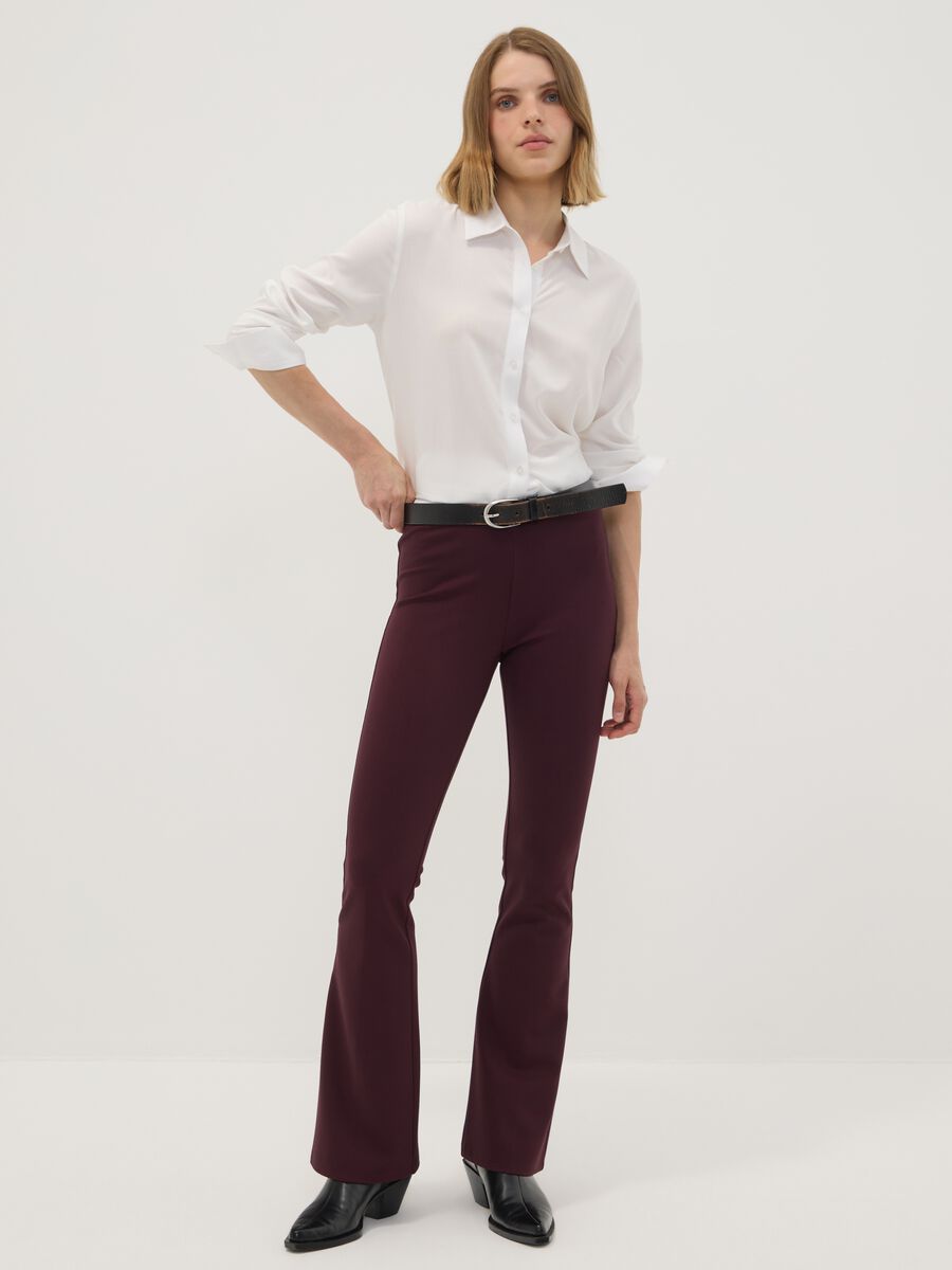 Burgundy flared leggings in stretch viscose Milano knit_0