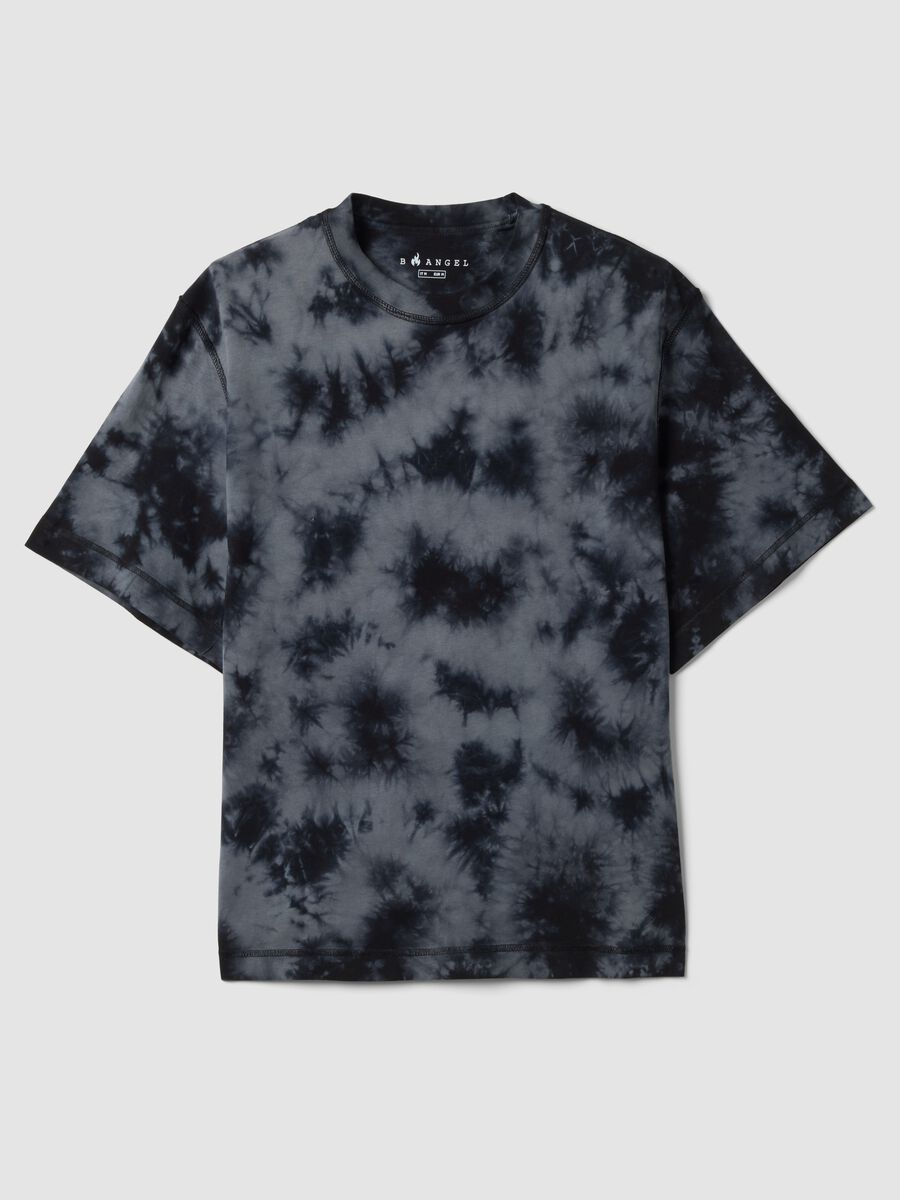Blue pure cotton T-shirt with tie-dye print_4