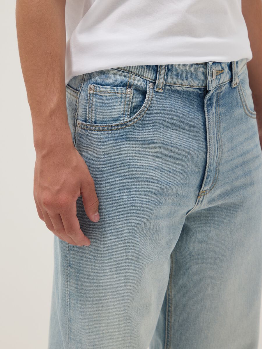 Jeans baggy in puro cotone denim azzurri da ragazzo_2