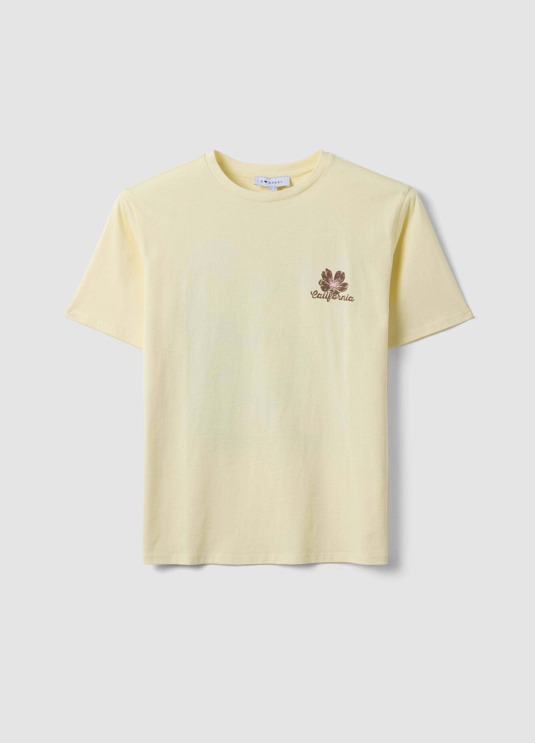 Yellow pure cotton T-shirt with contrast print, relaxed fit