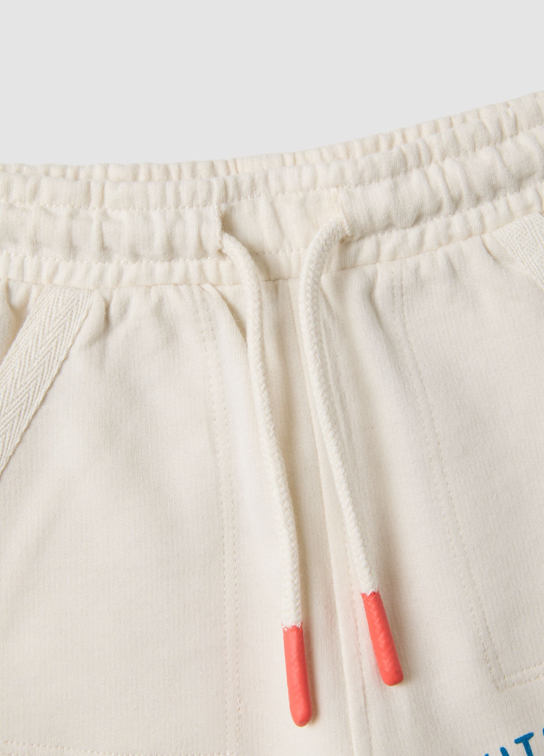 Beige pure cotton shorts with elasticated waist for boys, relaxed fit