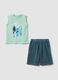 Green and blue pure cotton set with sleeveless top and shorts for boys, regular fit_0