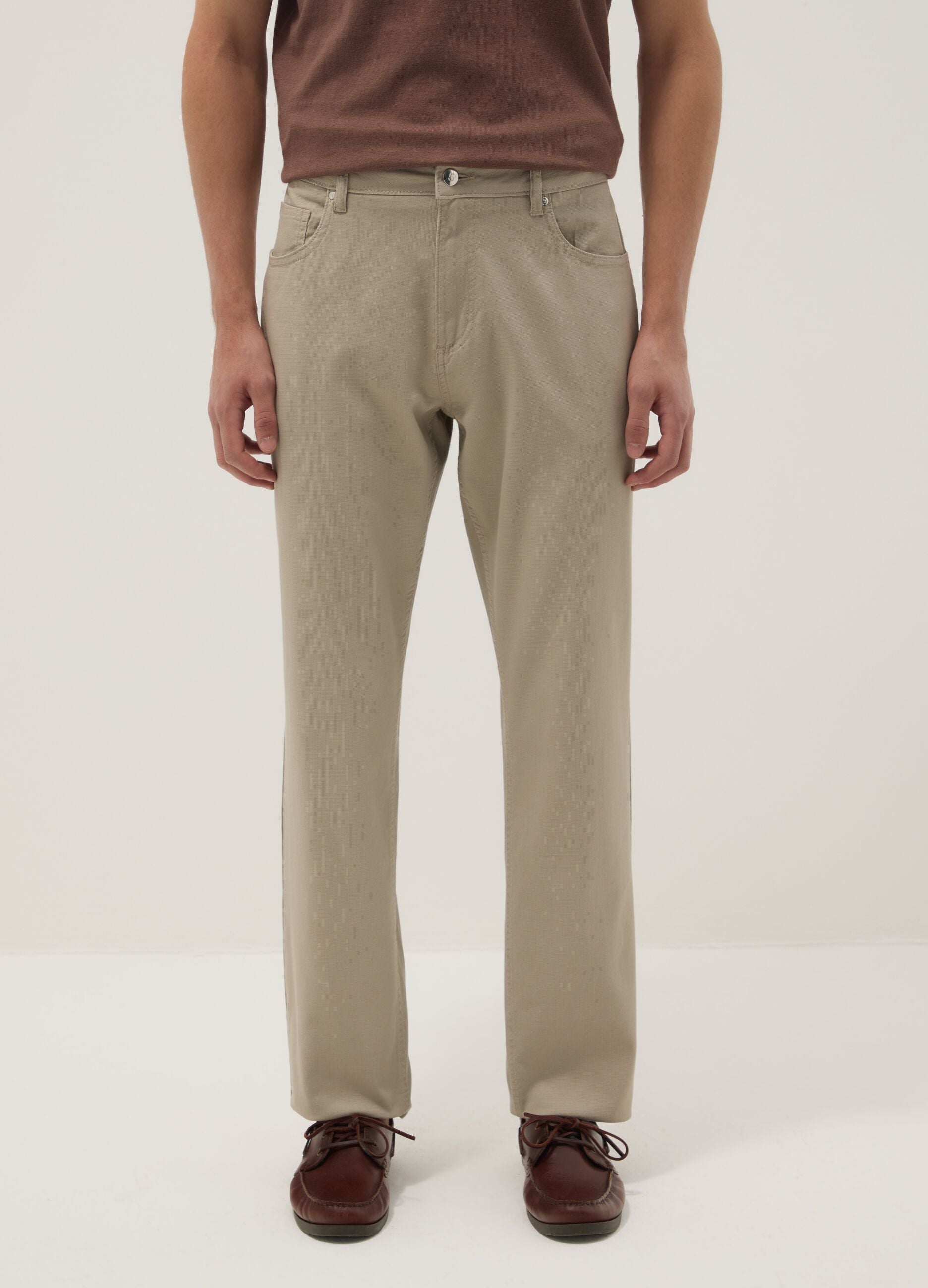 Regular fit beige cotton stretch trousers