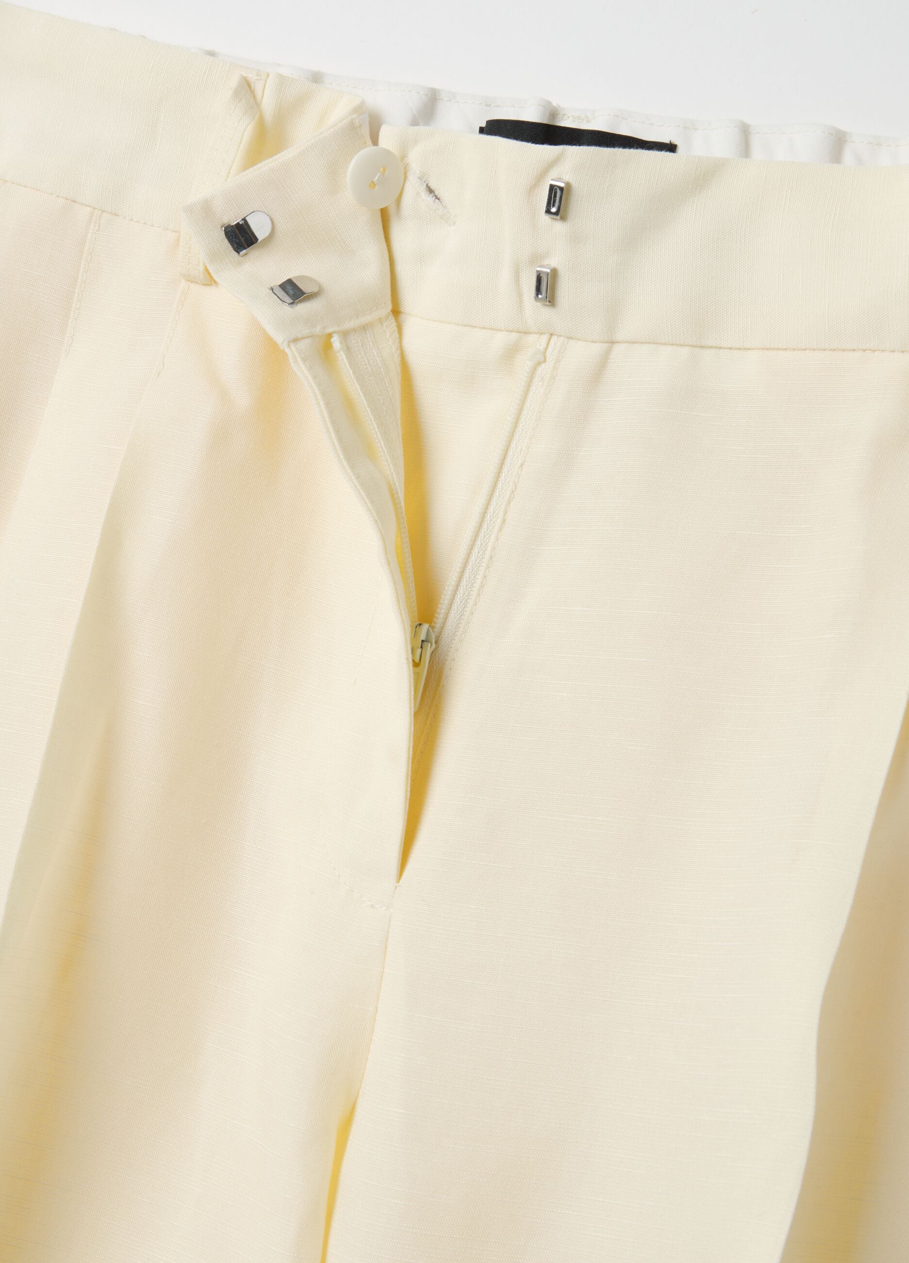 Elegant beige Lyocell and linen wide leg trousers