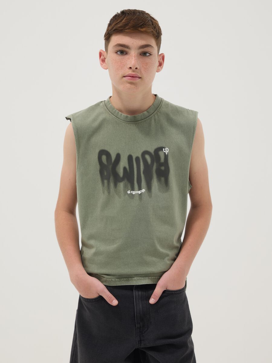 Green pure cotton vest top_0