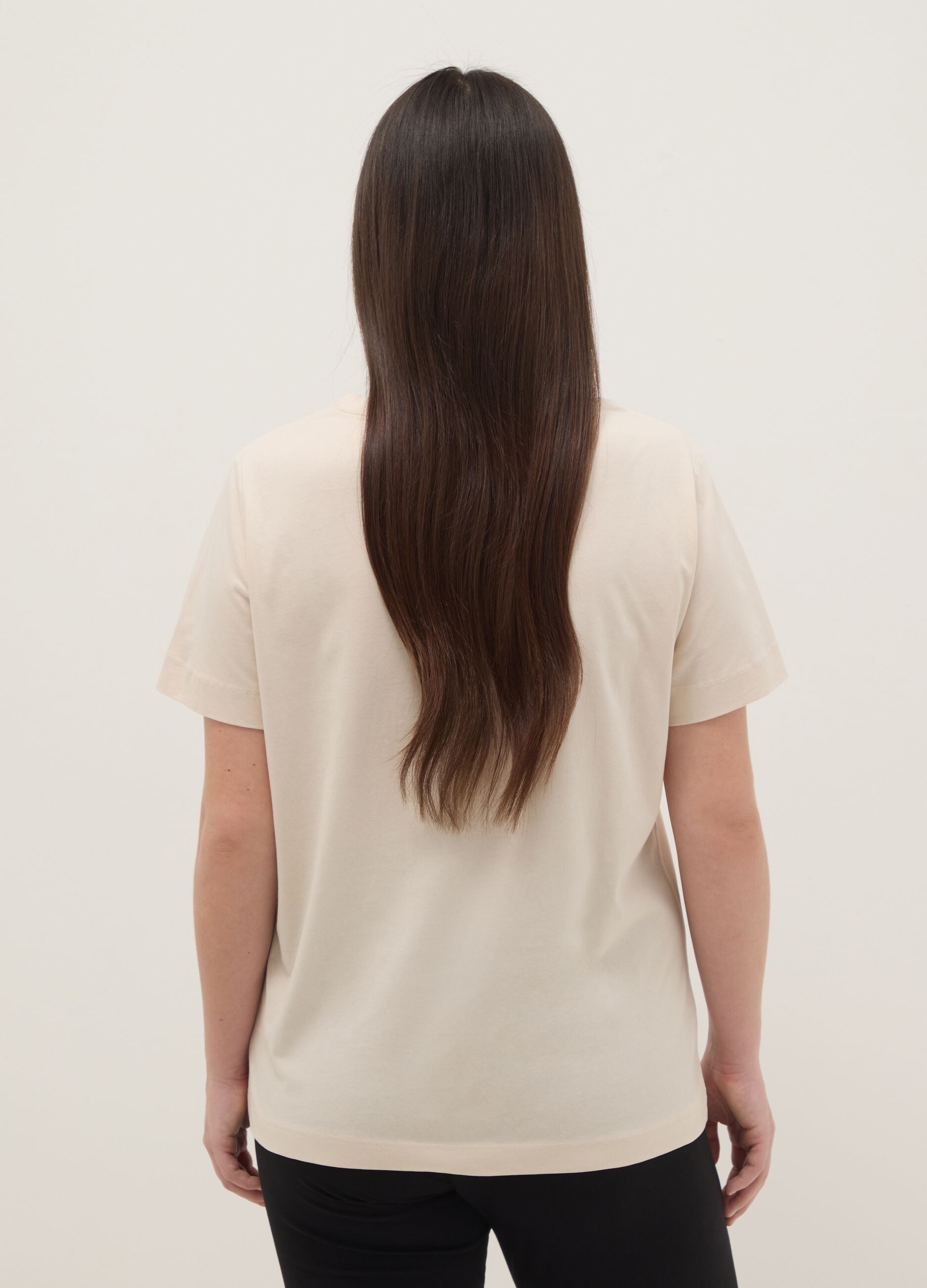 Beige pure cotton regular fit T-shirt with print