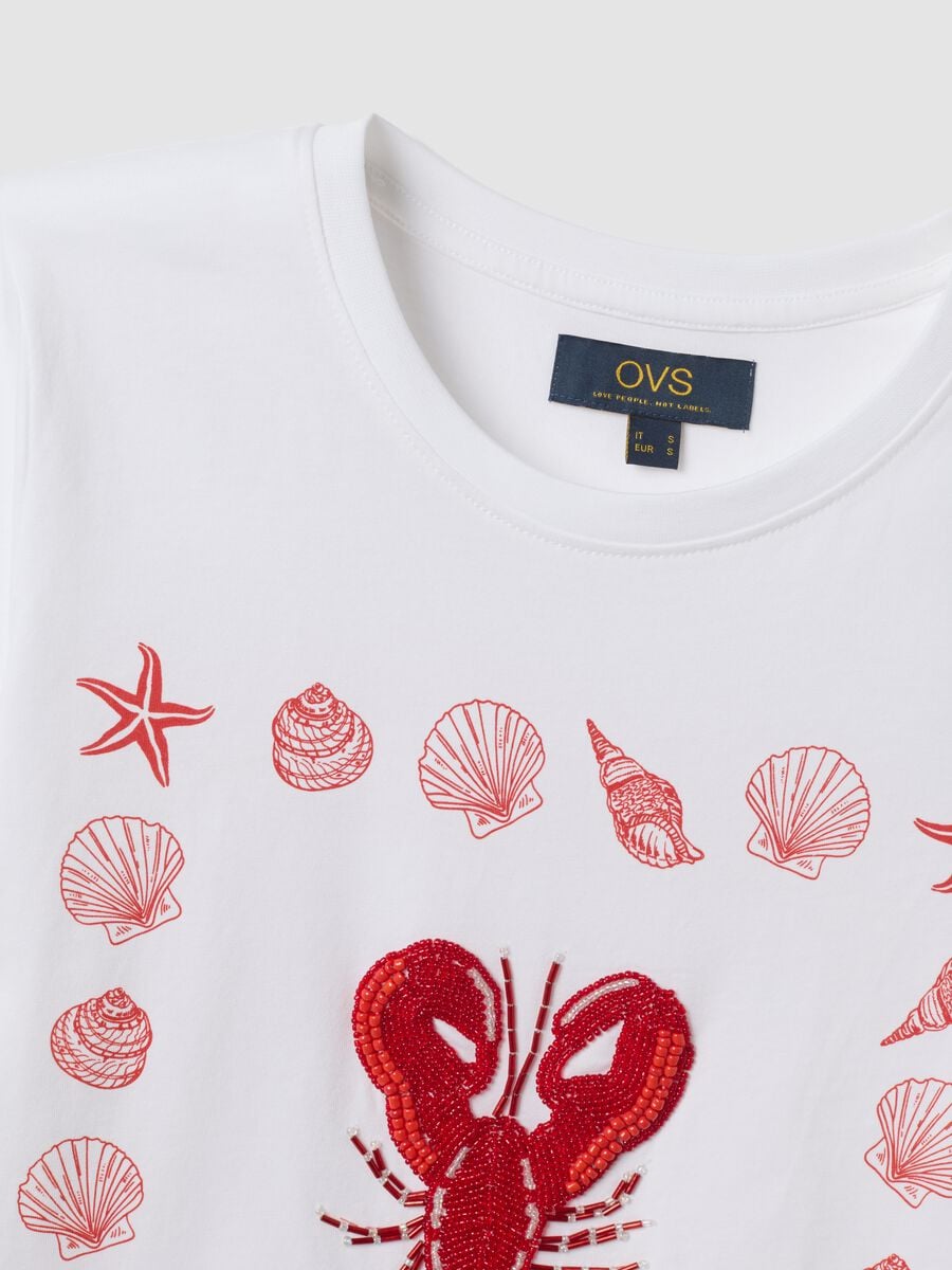 White pure cotton T-shirt with front print_5