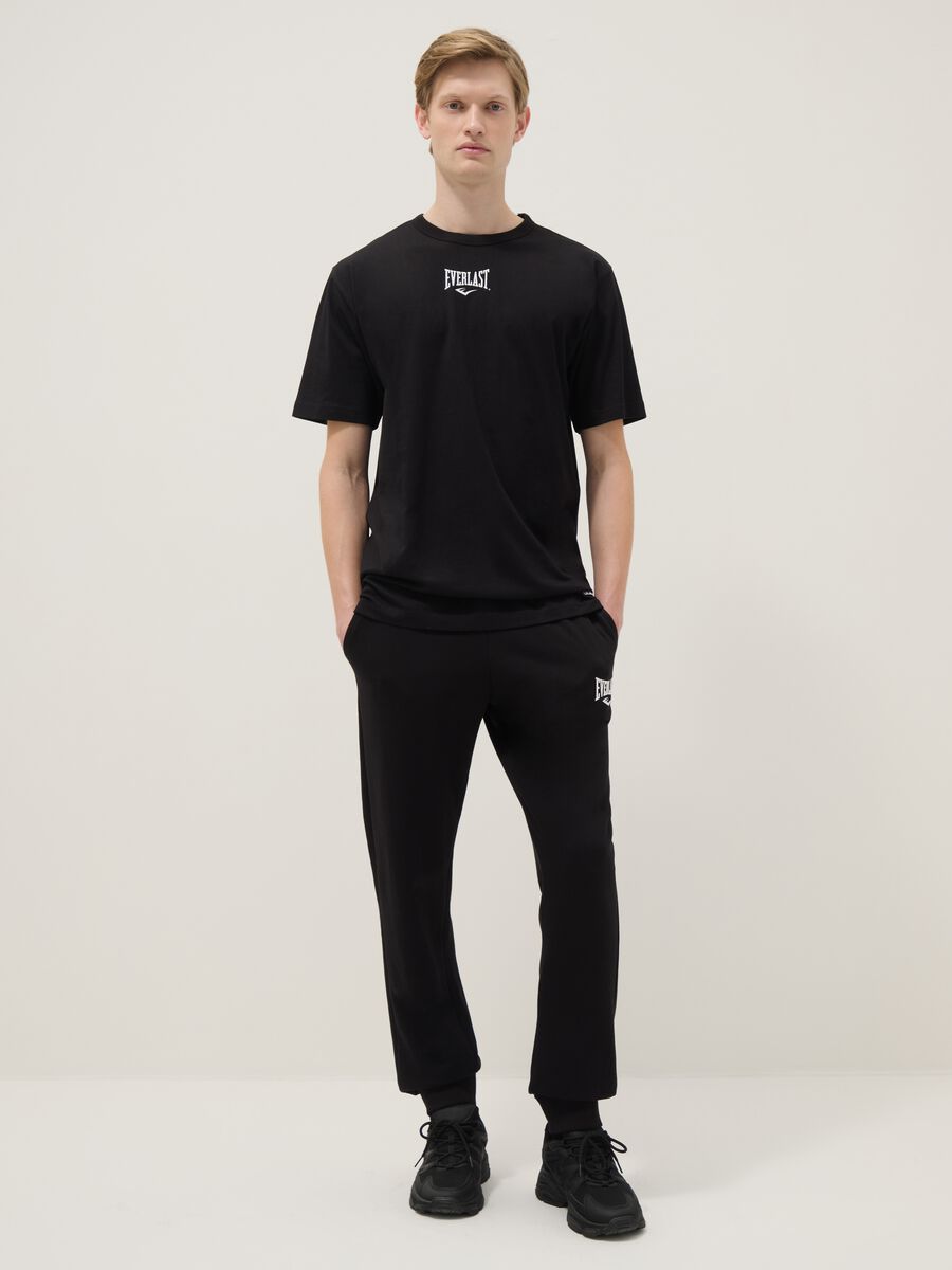 Black Cotton Blend Regular Fit Jogger Pants with Everlast Logo_0