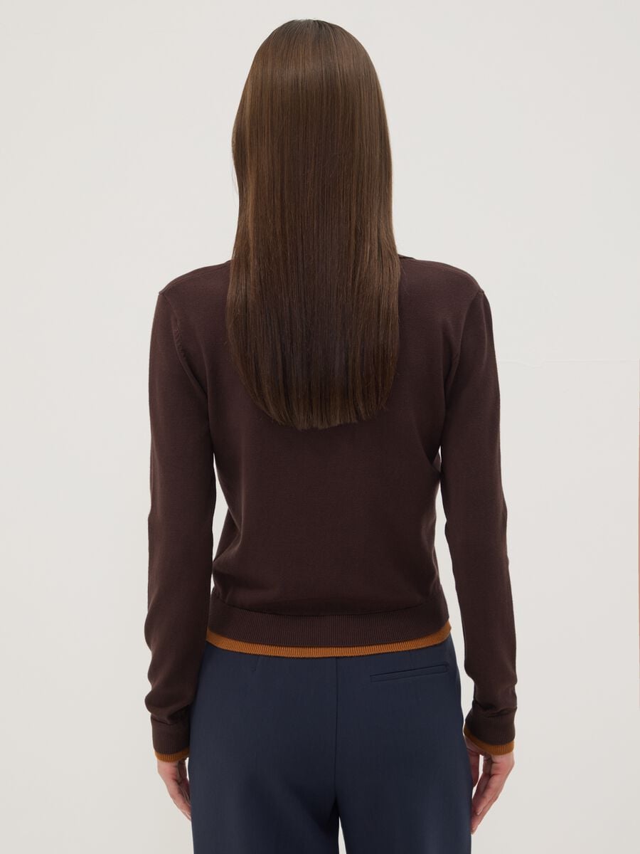 Brown viscose-blend polo-collar jumper, regular fit_3