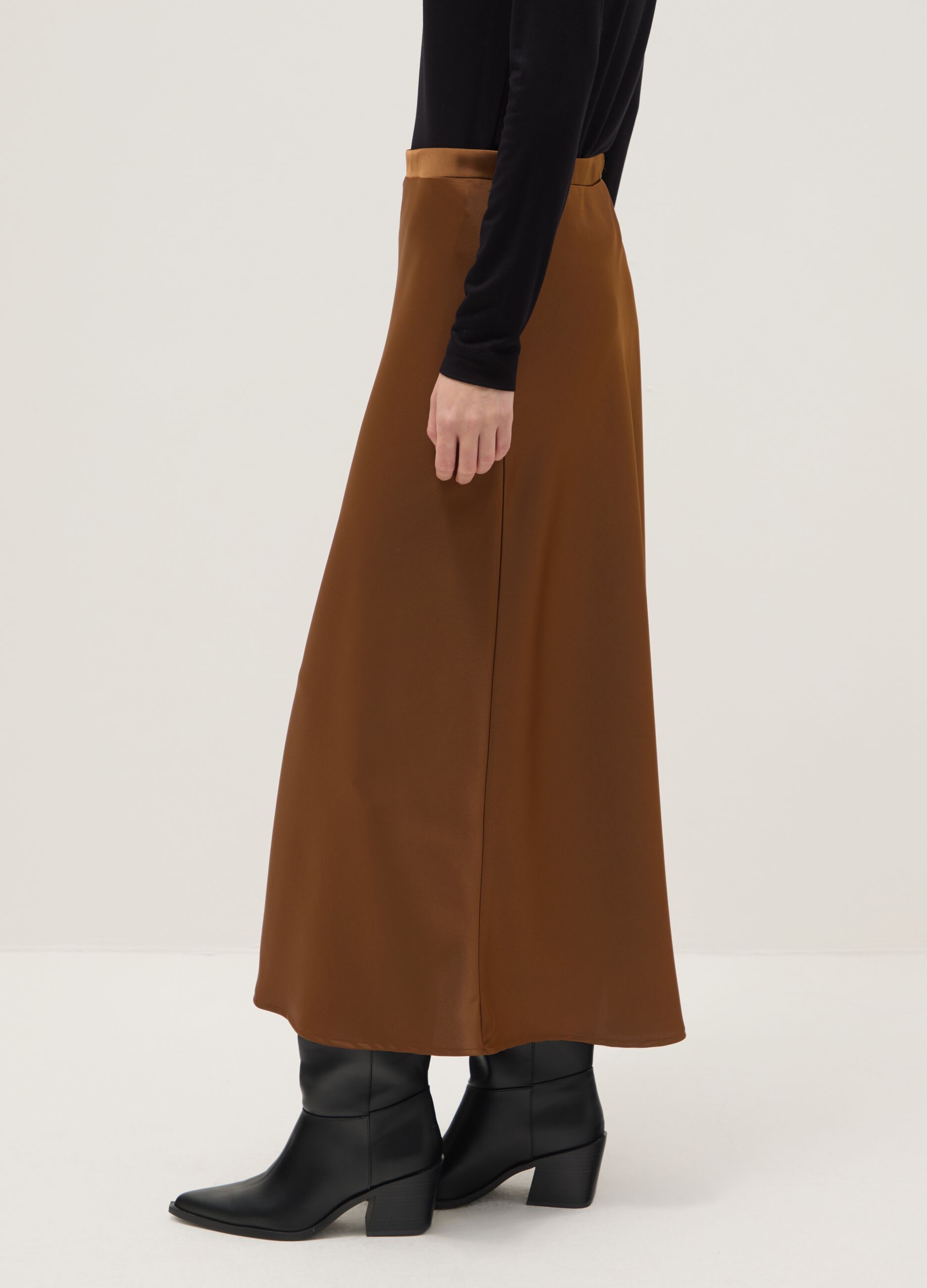 Brown Satin Long Skirt