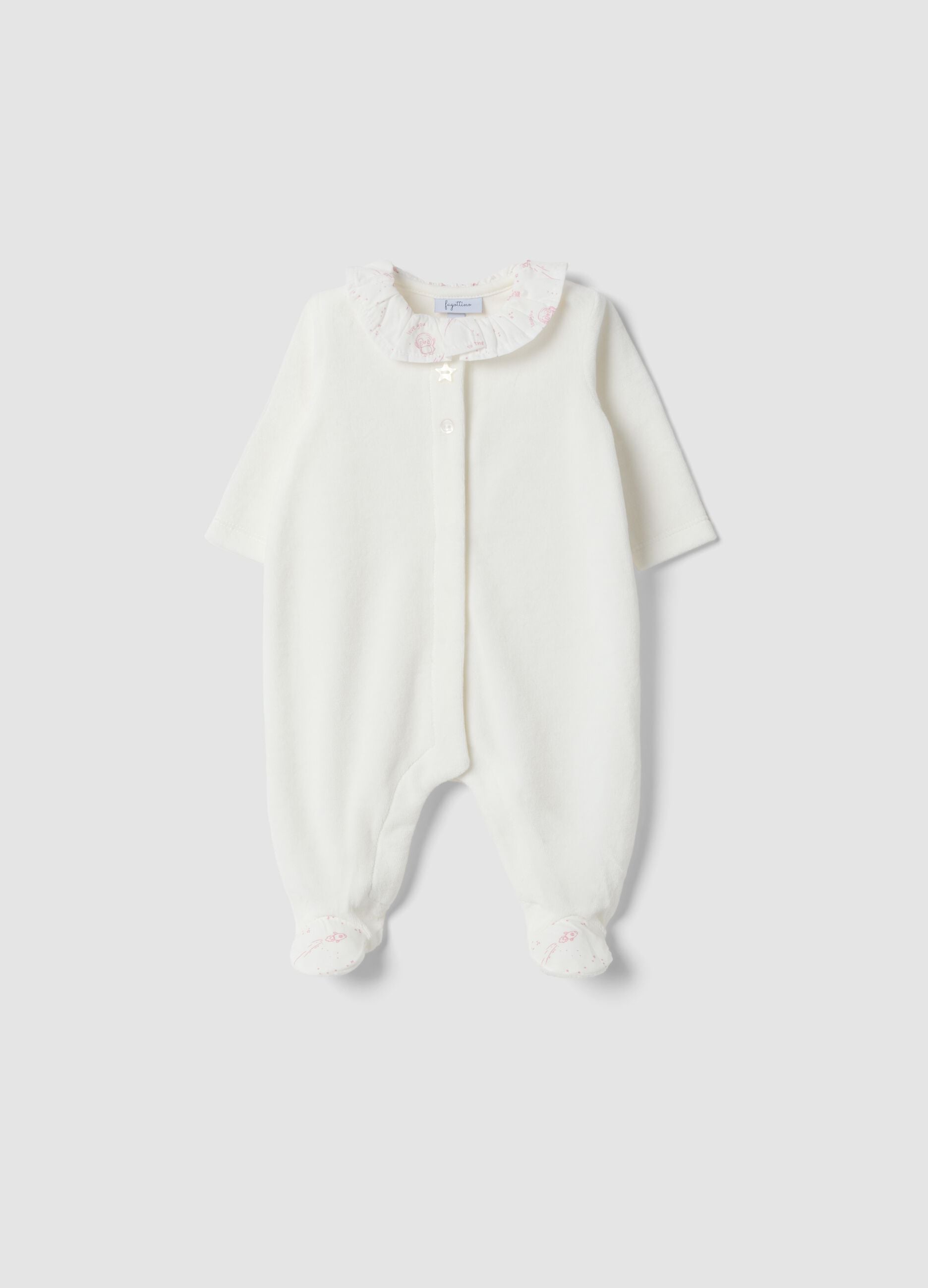White organic cotton-blend baby sleepsuit with collar