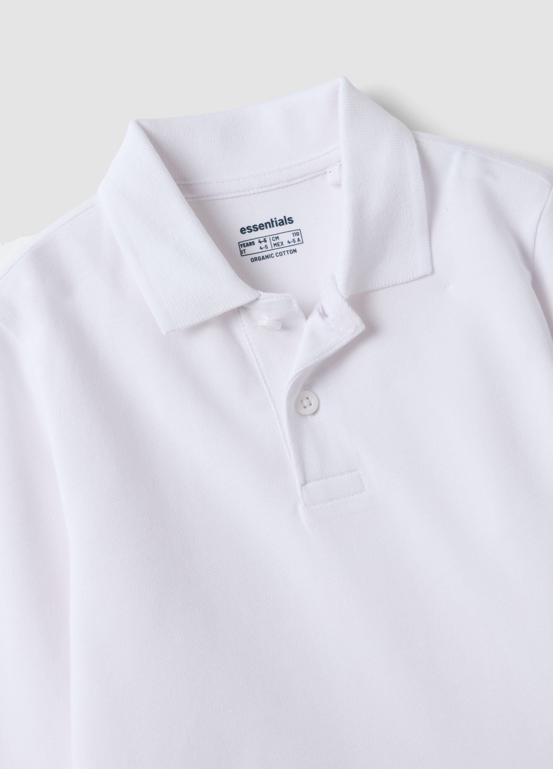 White long-sleeve polo shirt in pure organic cotton, regular fit, for boys