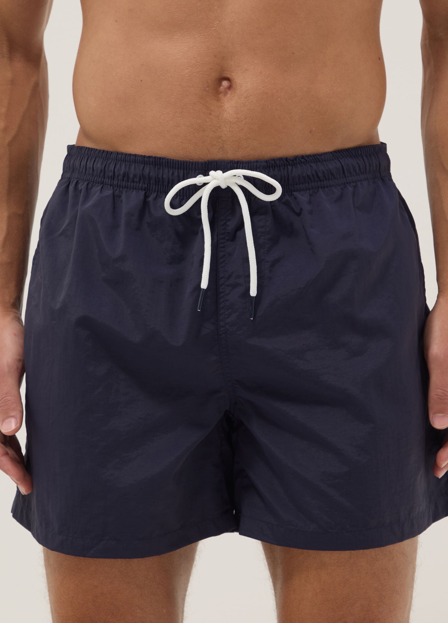 Blue regular-fit swim shorts with drawstring