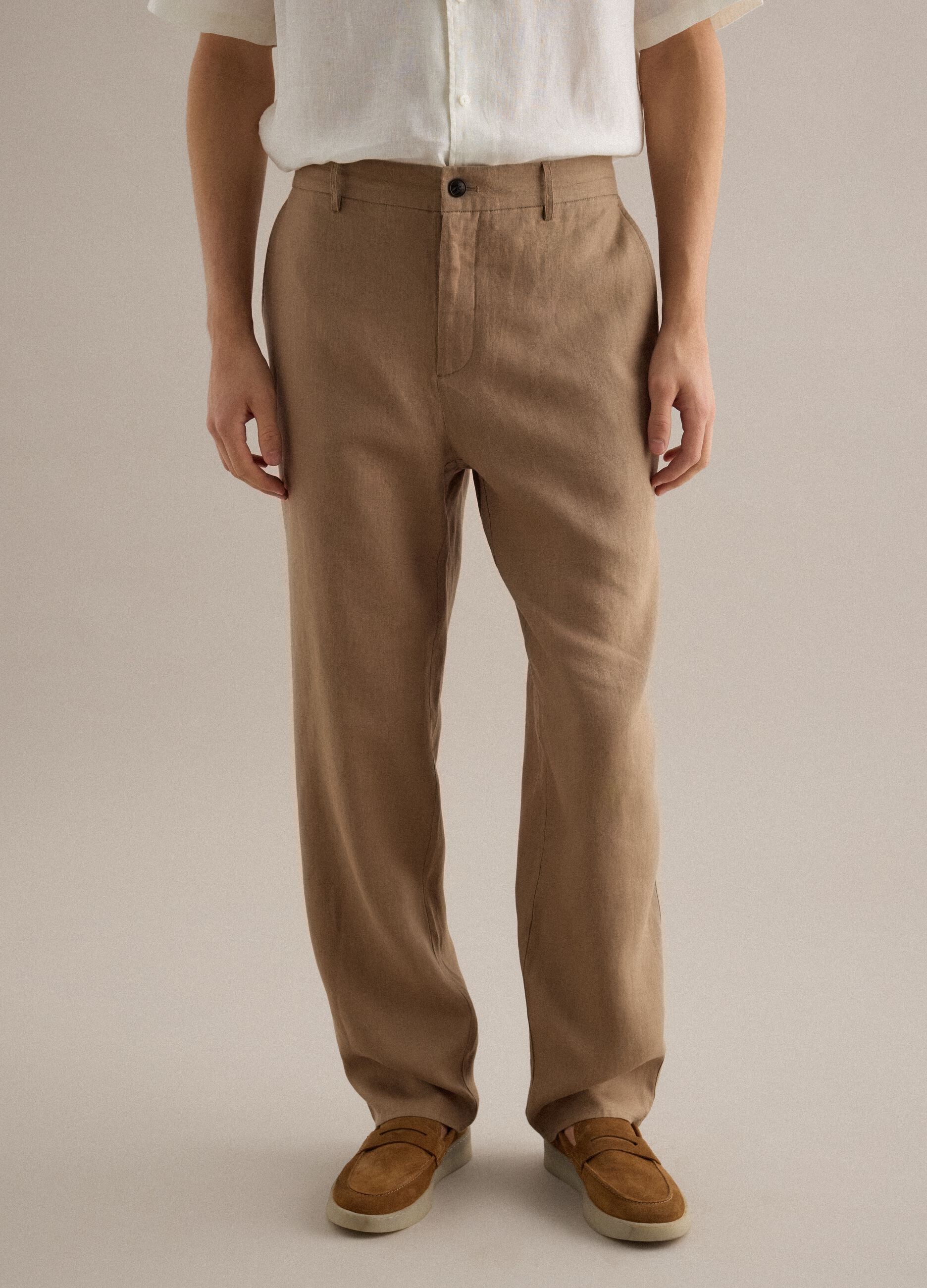 Brown pure linen trousers regular fit