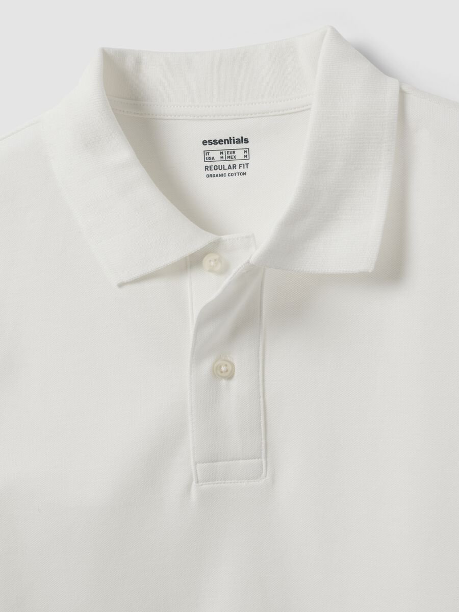 White long-sleeve polo in pure organic cotton piqu&eacute;, regular fit_5