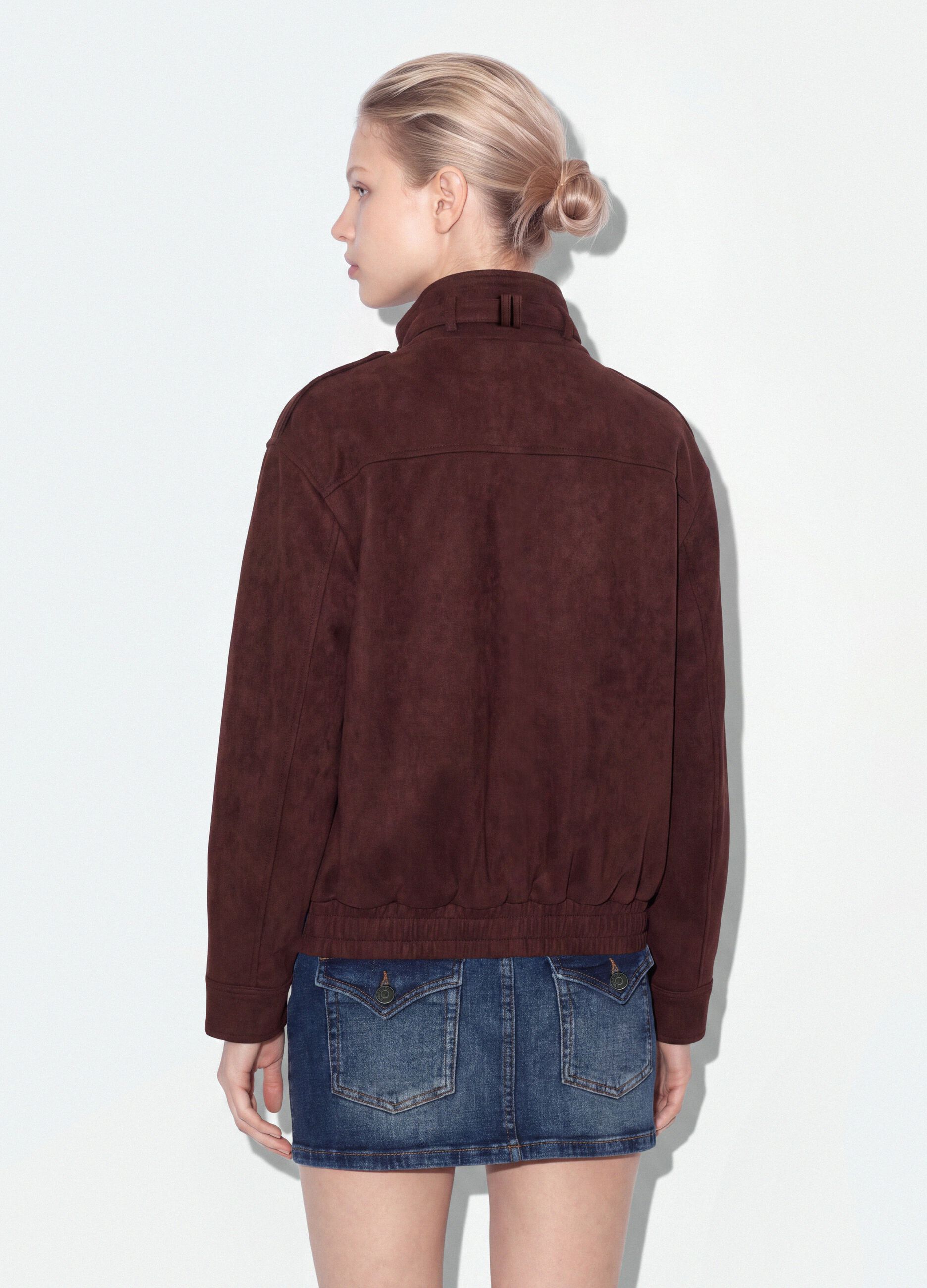 Brown stretch high-neck jacket, regular fit