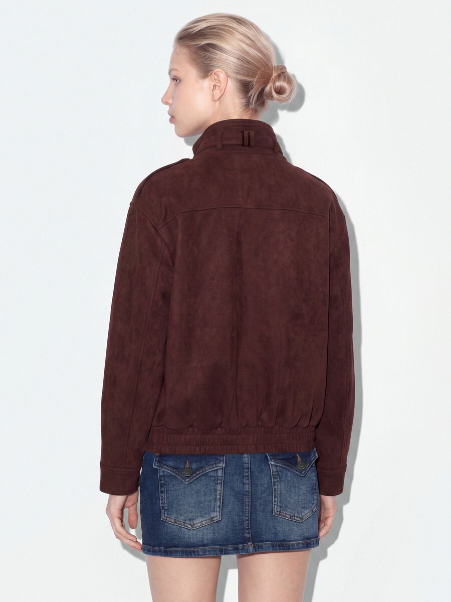 Brown stretch high-neck jacket, regular fit_3
