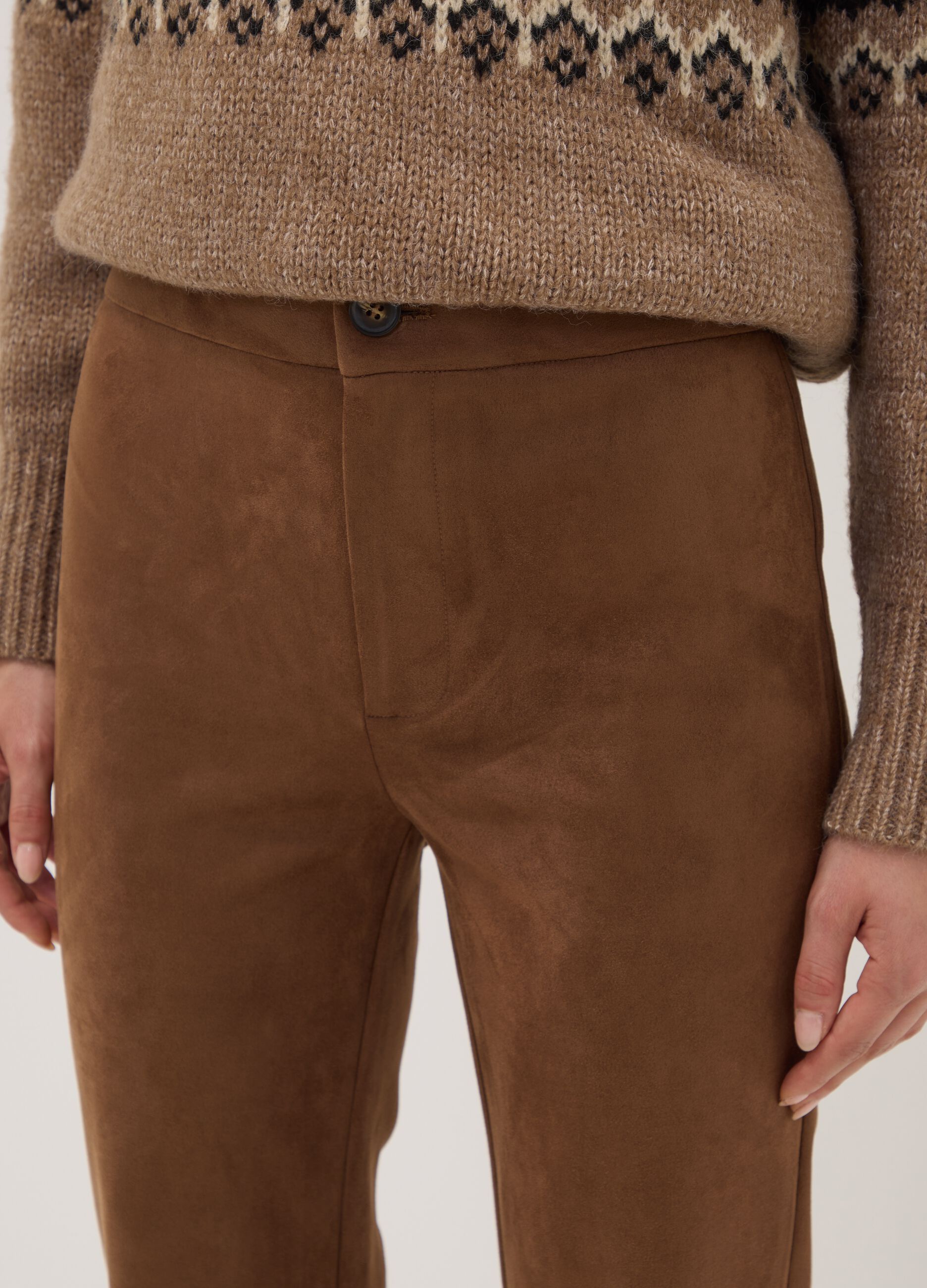 Brown flared trousers in stretch fabric