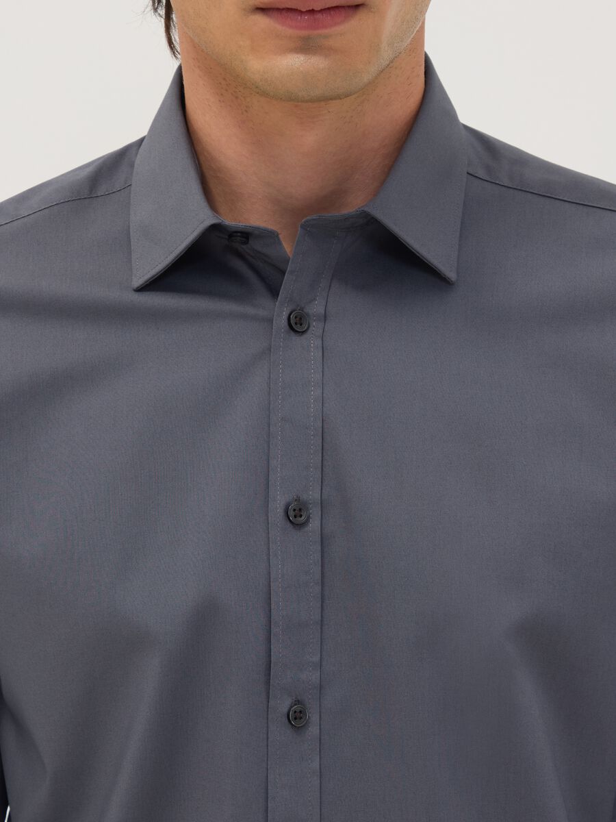 Grey slim-fit shirt with classic collar, easy-iron_1