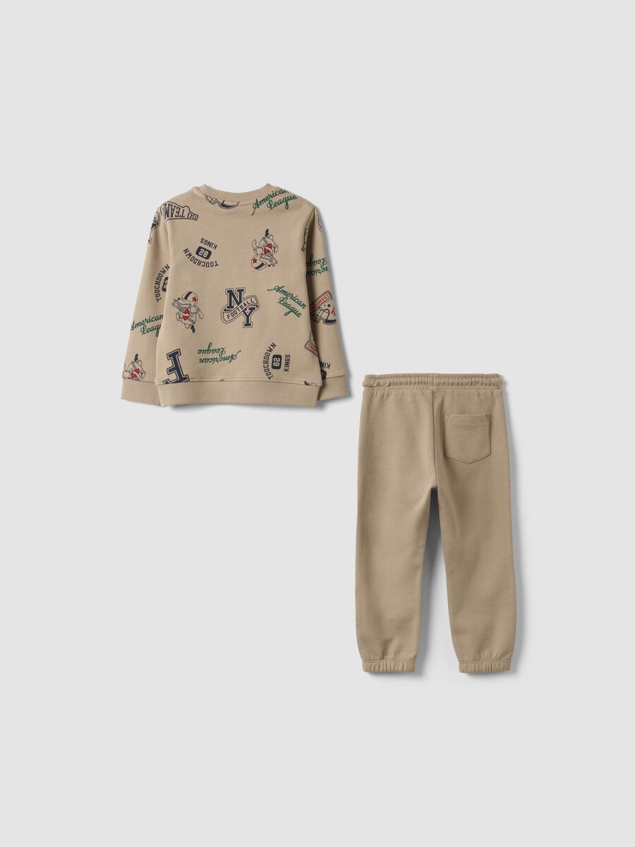 Beige pure cotton crew-neck printed set for baby boy_1
