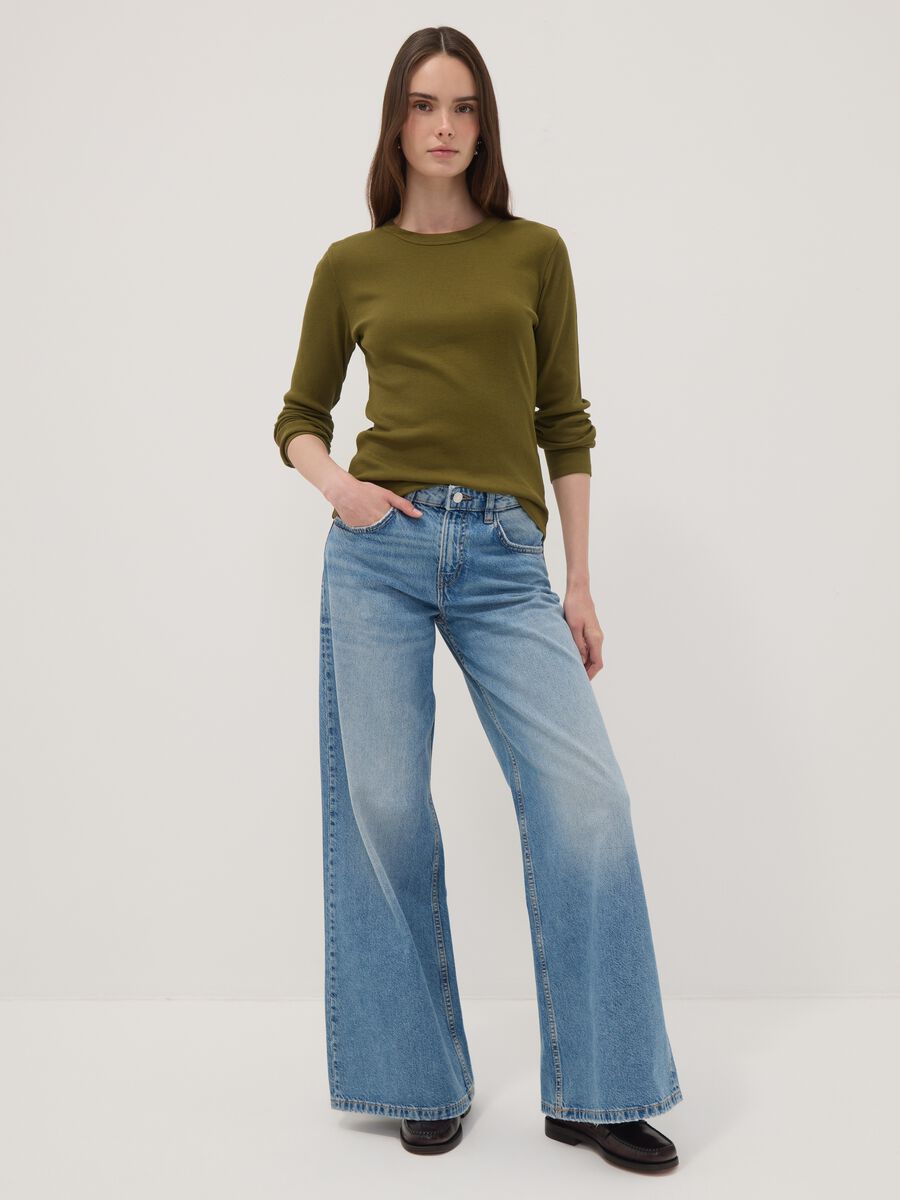 T-shirt verde a maniche lunghe in puro cotone_2