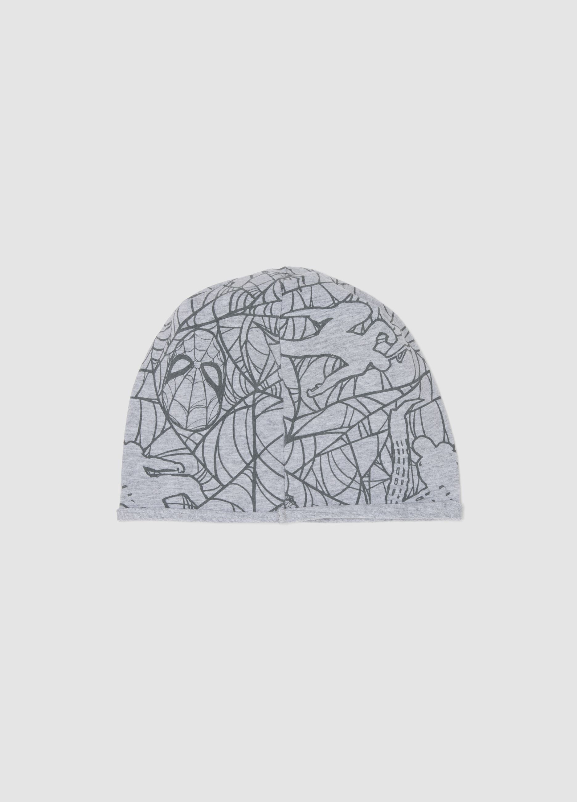 Grey stretch cotton jersey hat with MARVEL Spider-Man print for boys