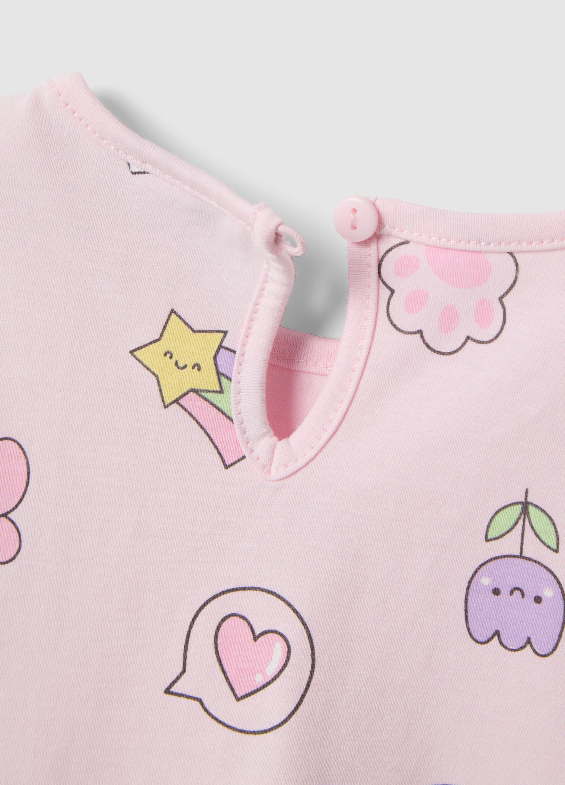 Girls' regular fit pink pure cotton T-shirt with designs