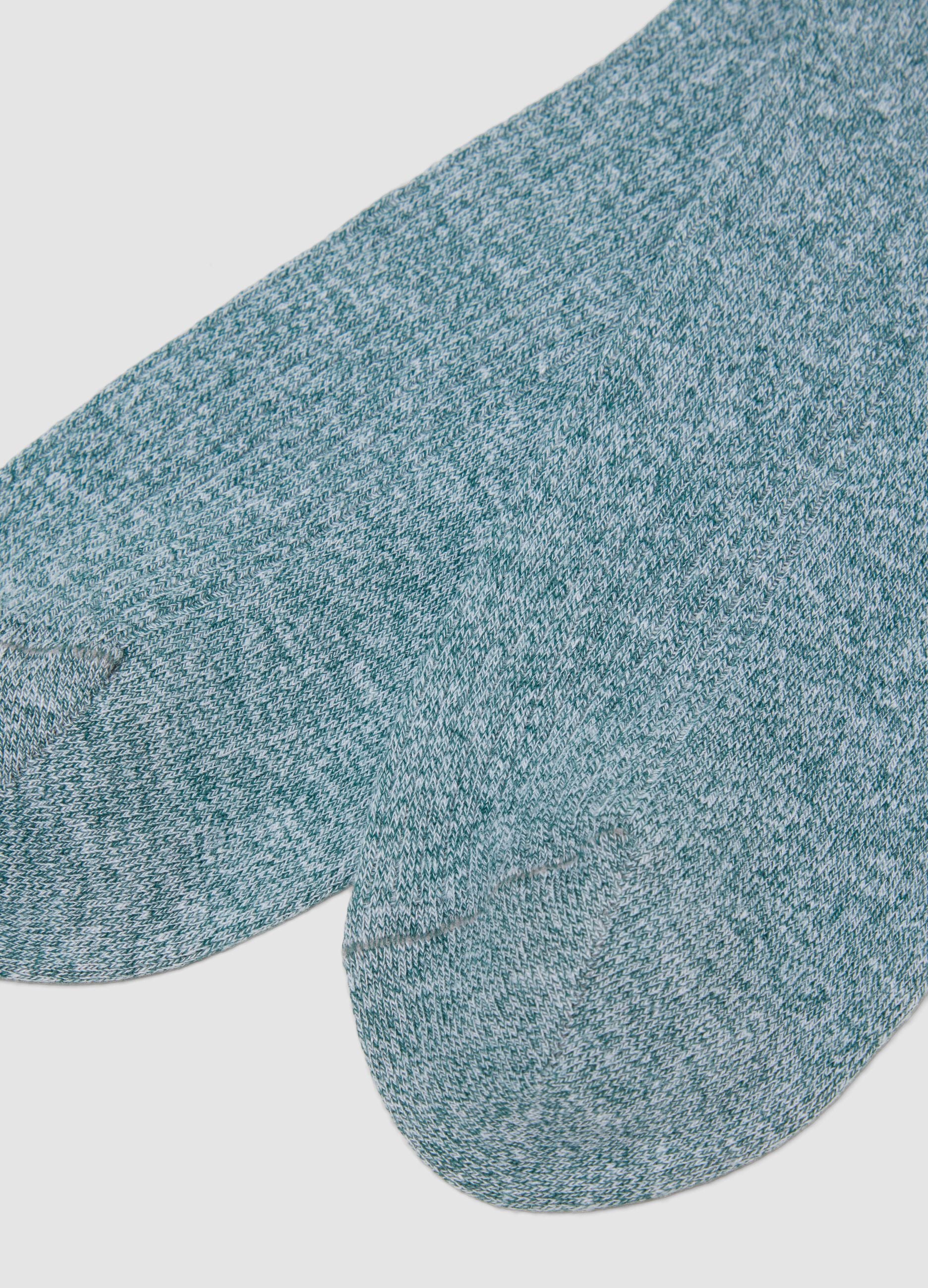 Long green stretch cotton and linen blend socks