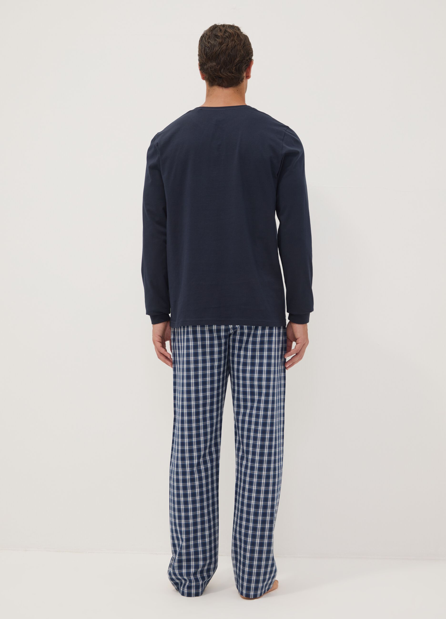 Navy organic cotton pyjamas with grandad collar, regular fit