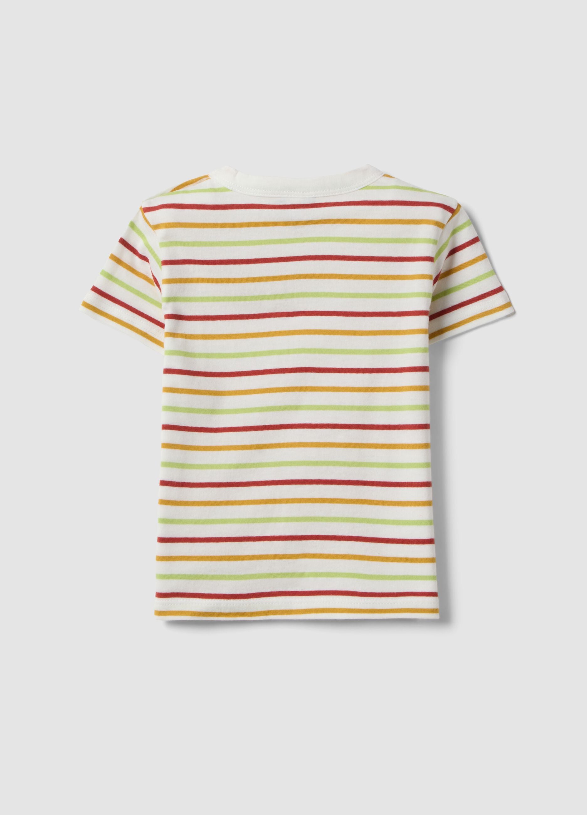 Boys&rsquo; pure cotton multicolour striped T-shirt with dog pocket