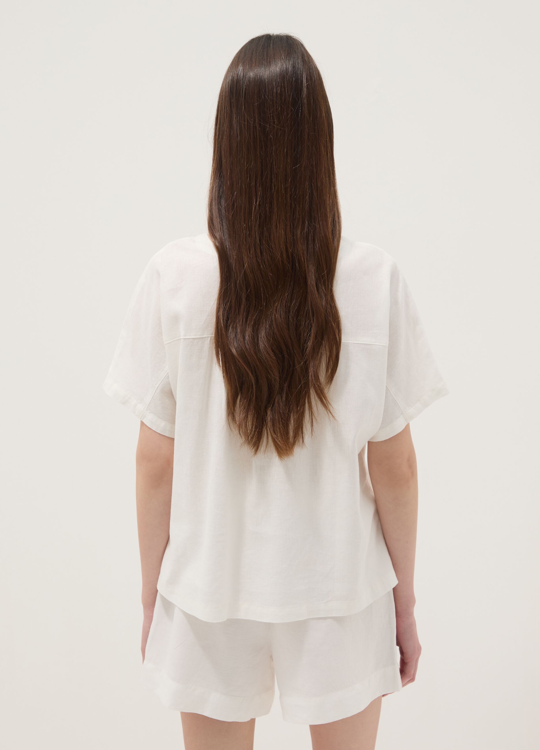 White linen and viscose blend blouse, regular fit