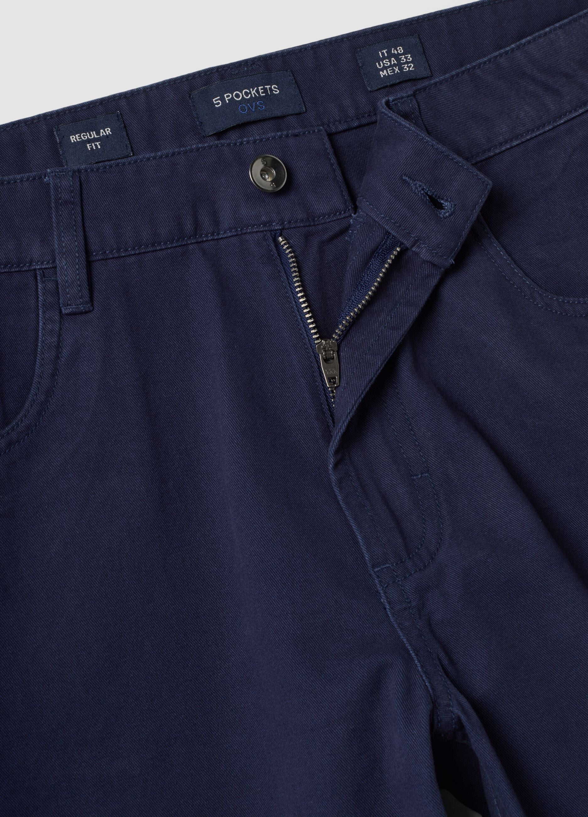 Blue pure cotton five-pocket trousers