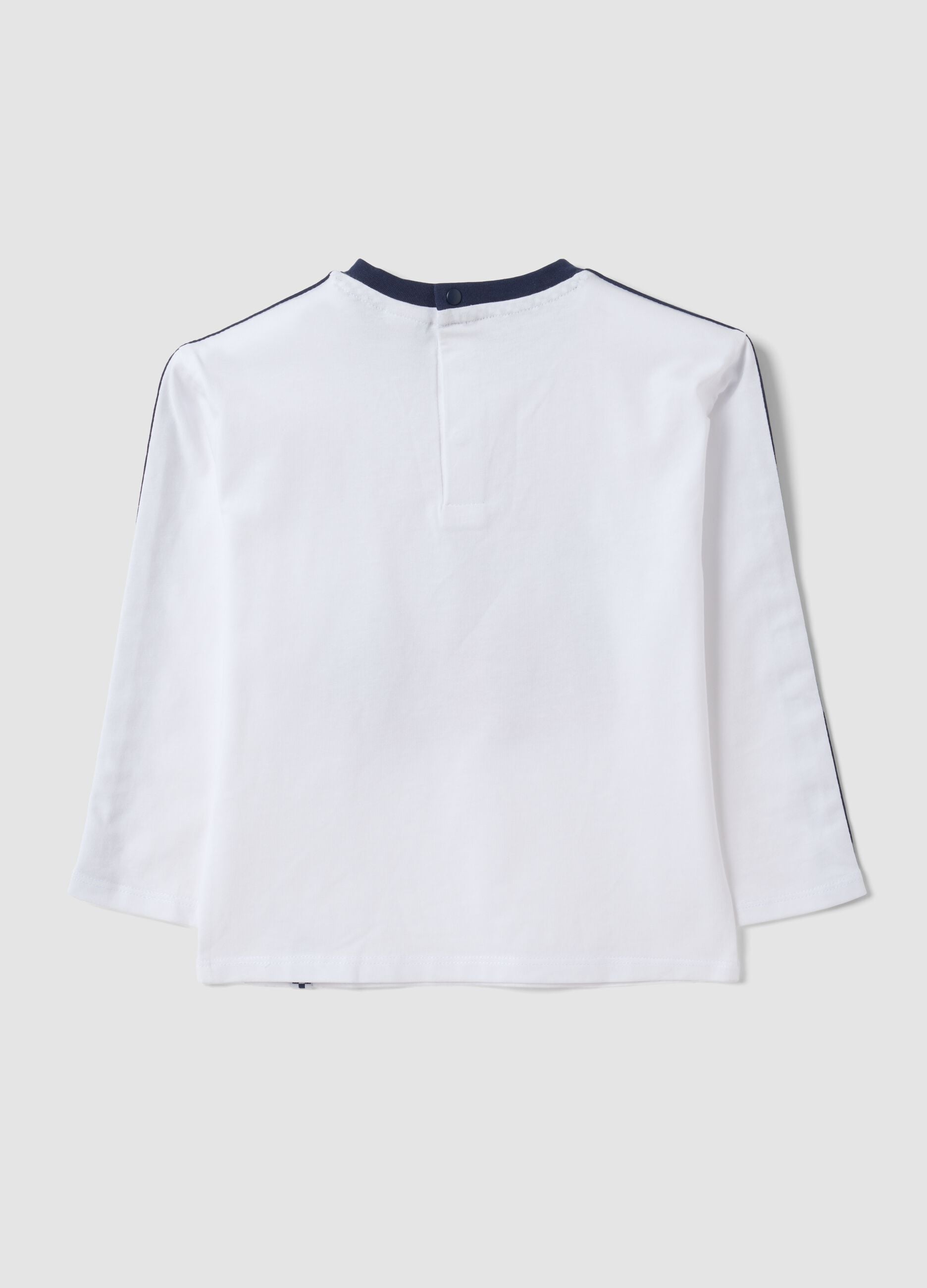 White pure cotton crew-neck T-shirt with Mickey print for baby boy