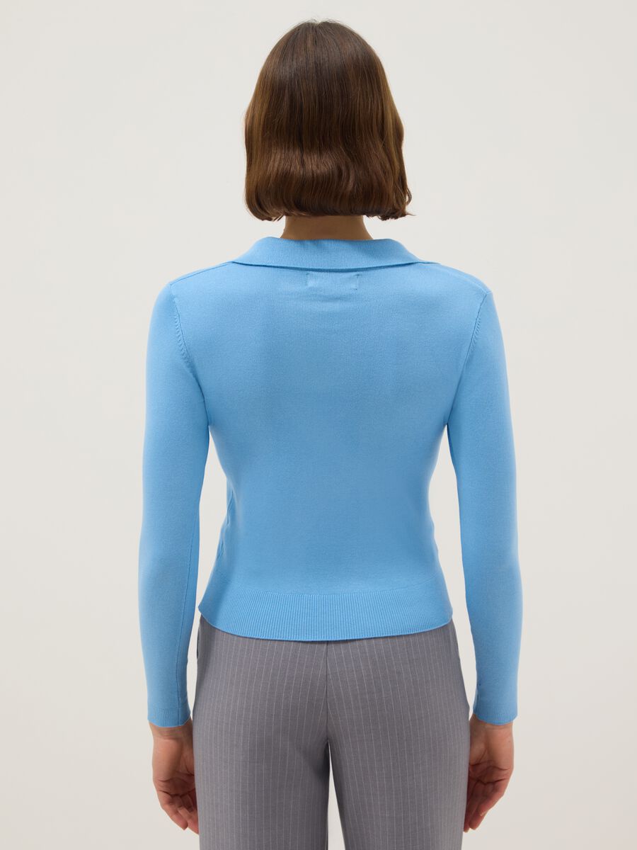 Regular fit blue viscose jumper with polo neck_2