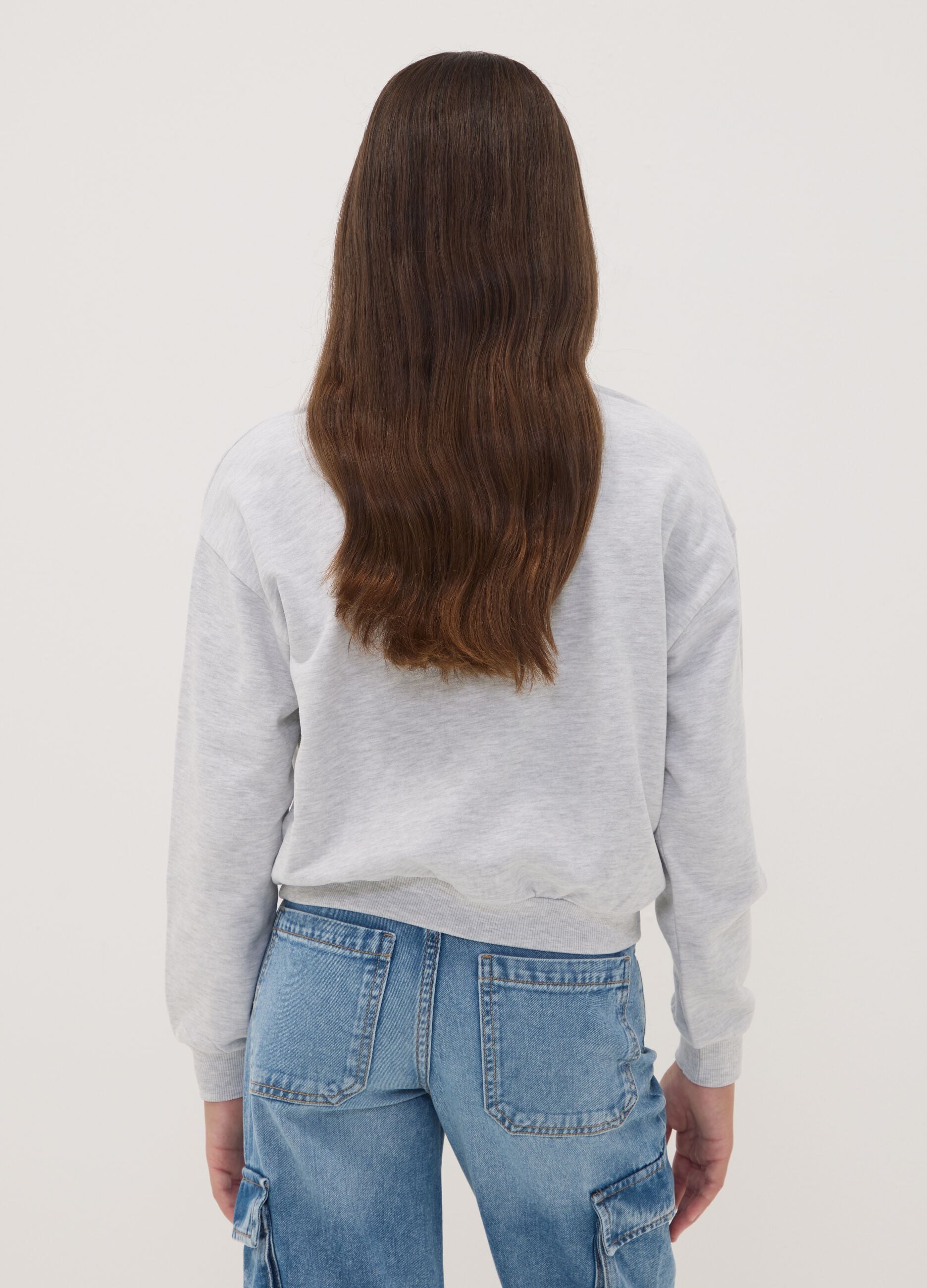 Grey cotton-blend sweatshirt with ribbed neckline and Lilo & Stitch print