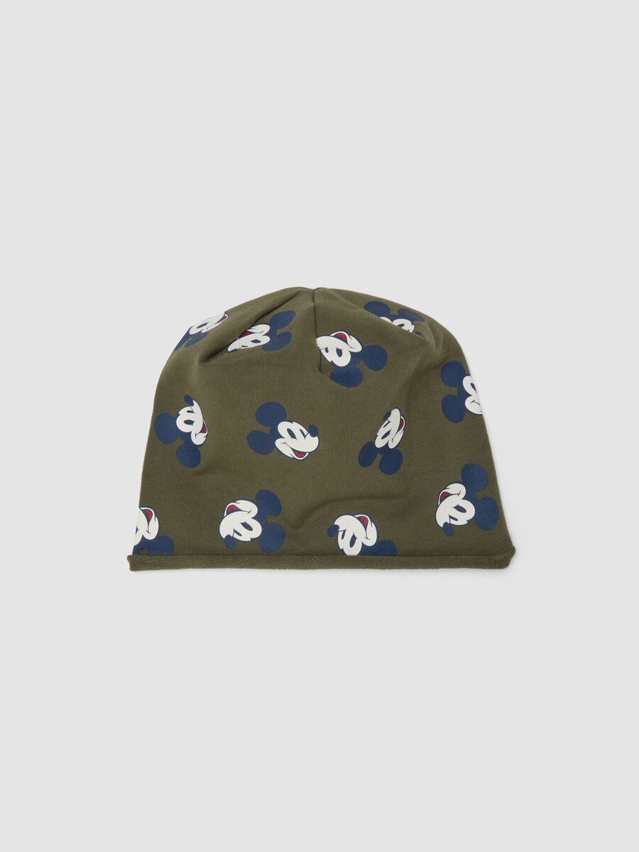 Green stretchy organic cotton hat with Mickey print for baby boy_0