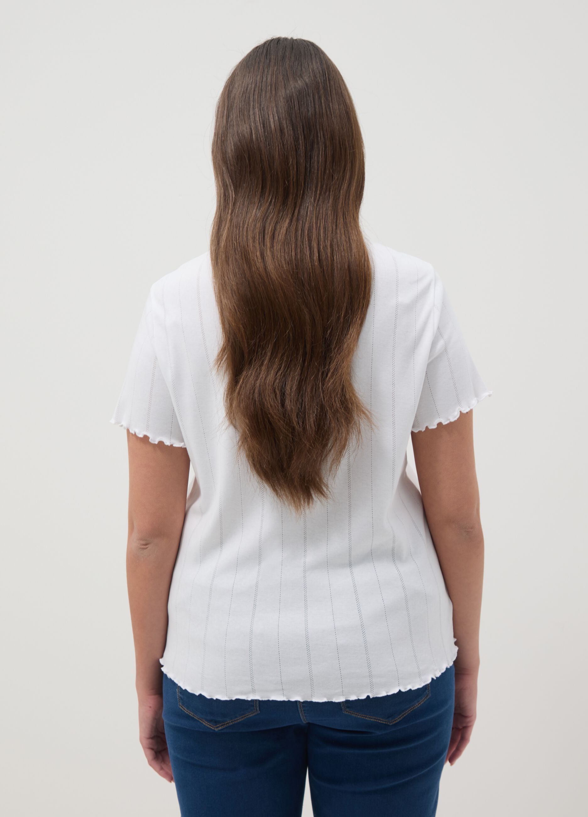 White pure cotton striped regular fit T-shirt