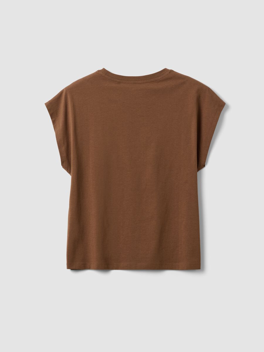 Brown pure cotton short-sleeve regular fit T-shirt_5