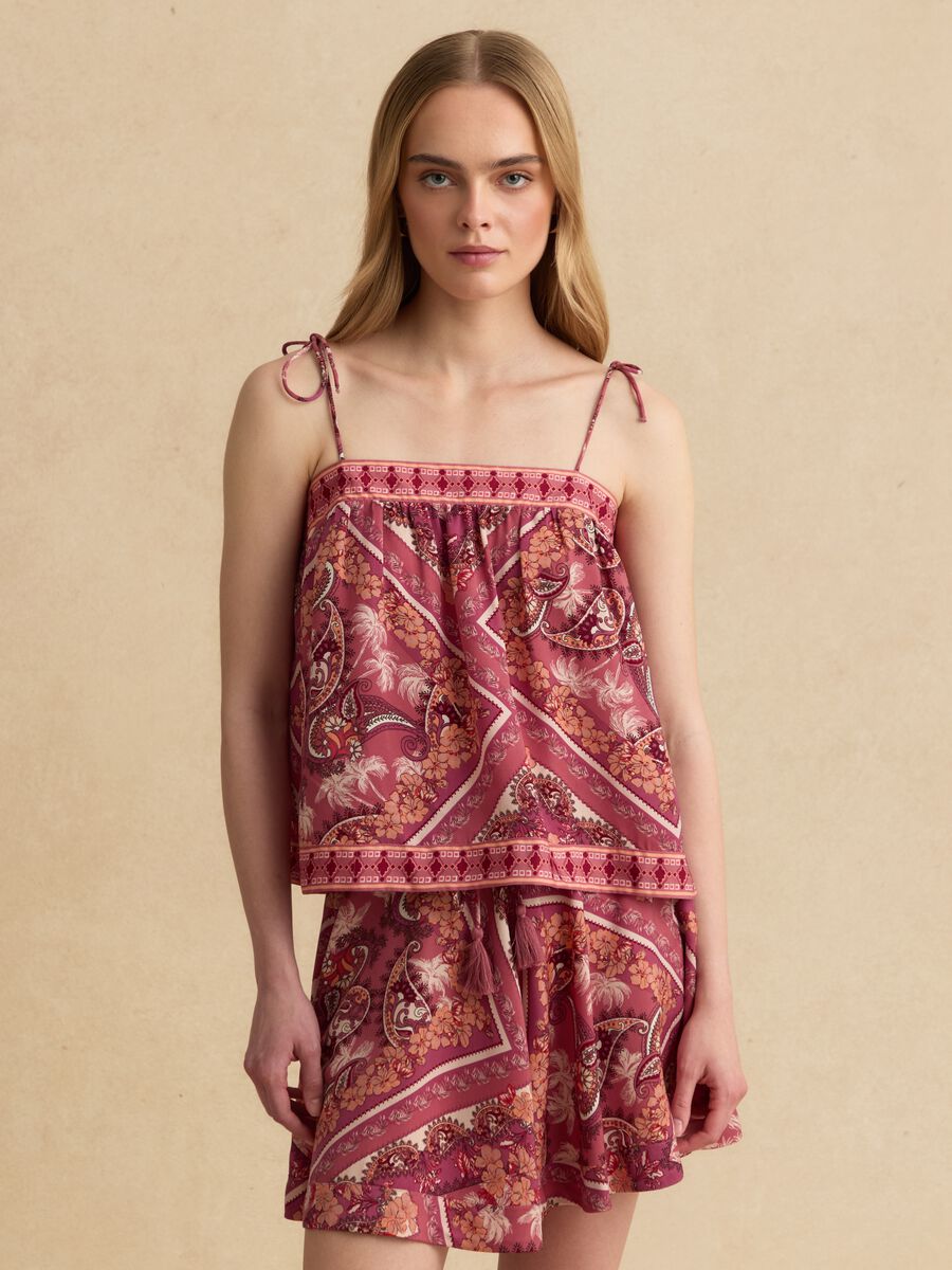 Regular-fit multicolour blouse with thin straps and floral print_1