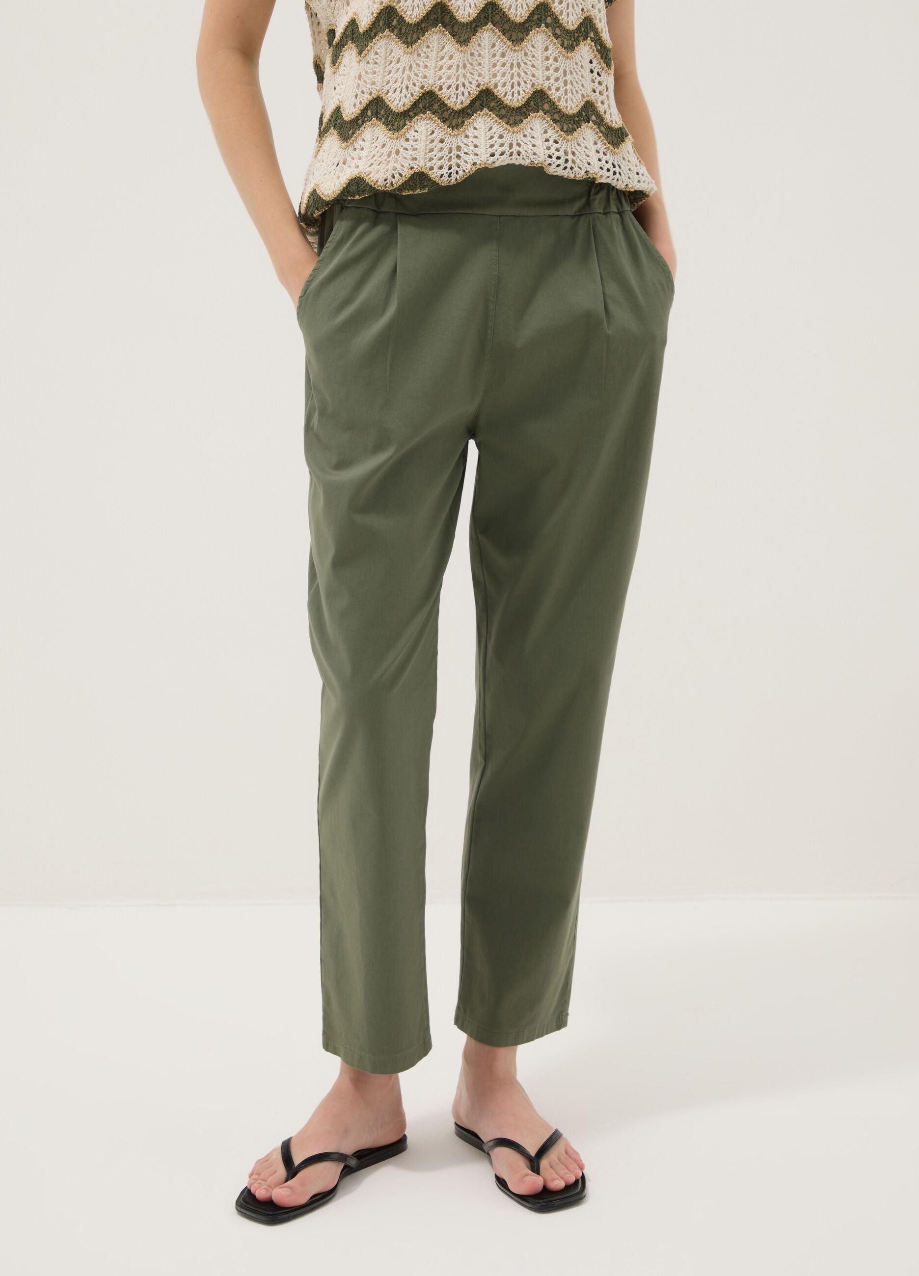 Green stretch cotton trousers