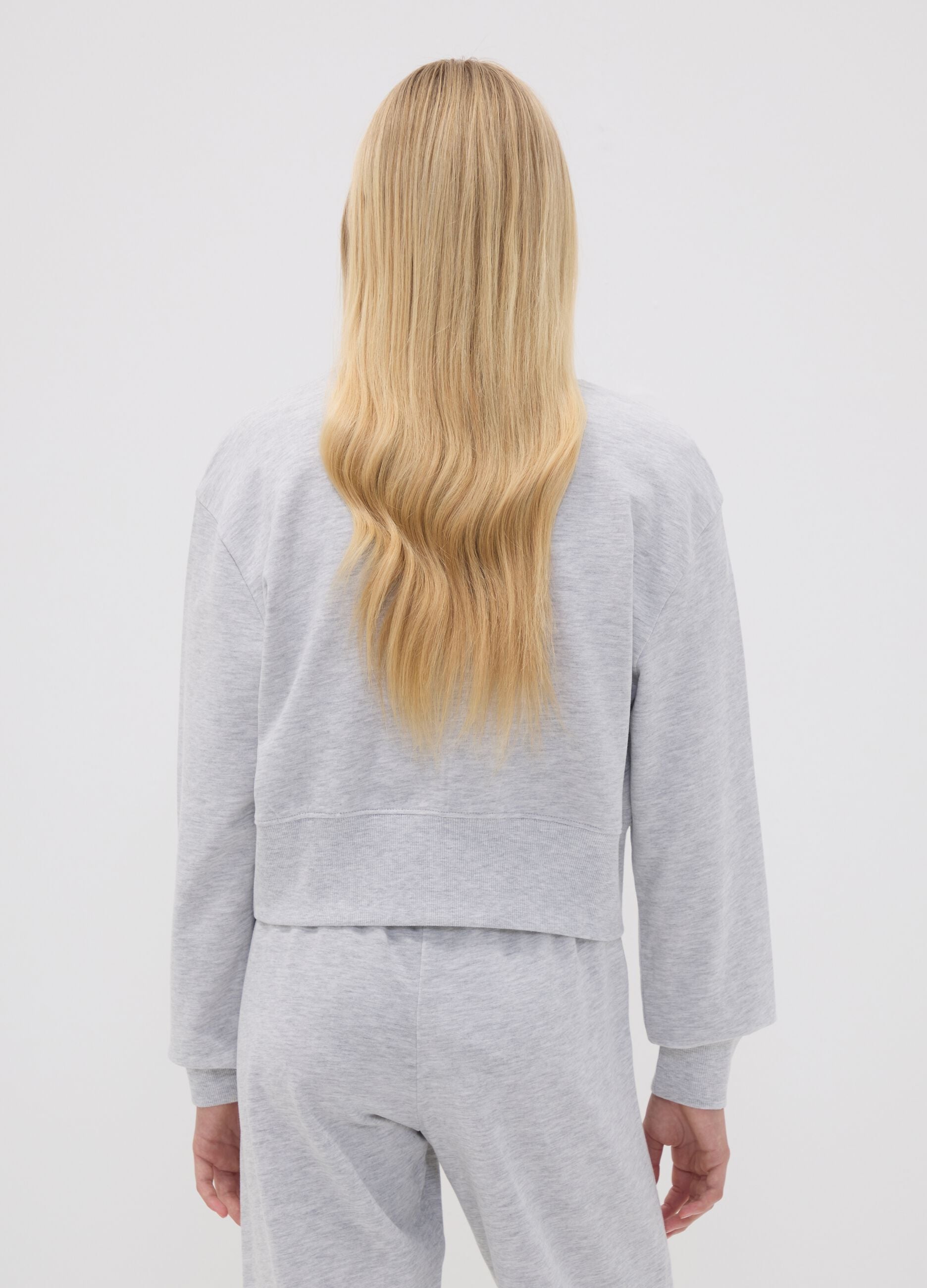 Grey sweatshirt in organic cotton and viscose blend with ribbed collar