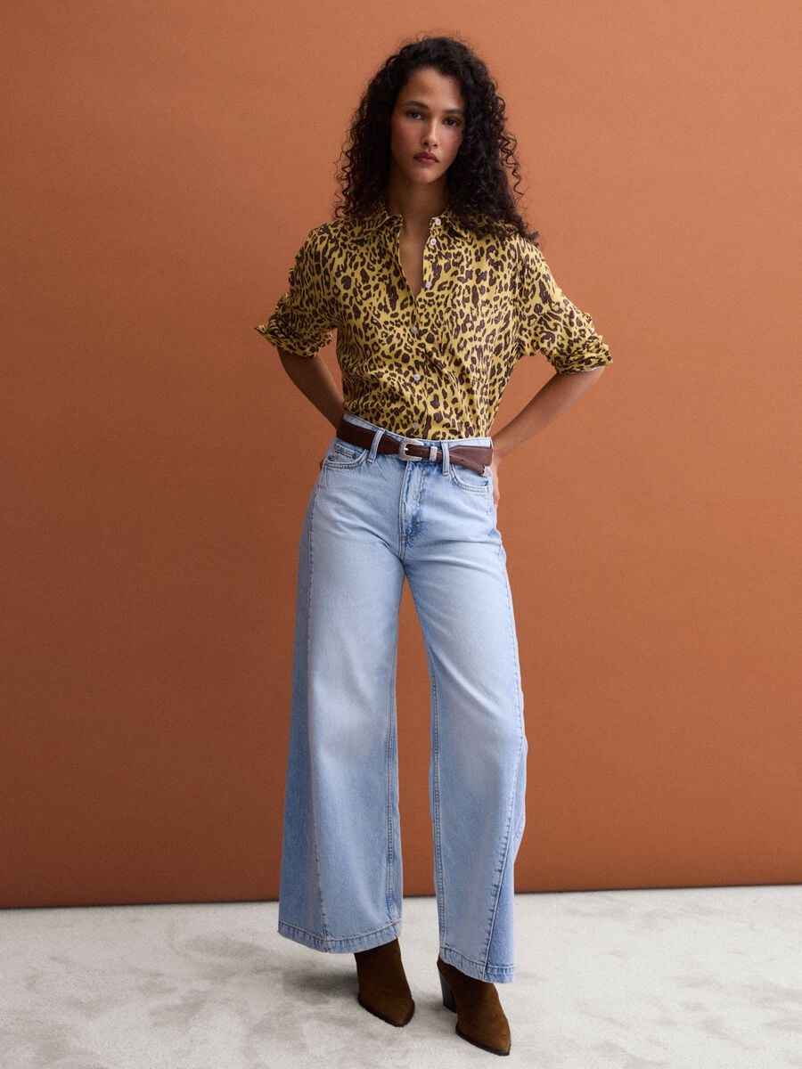 Light blue wide-leg jeans in pure cotton_0