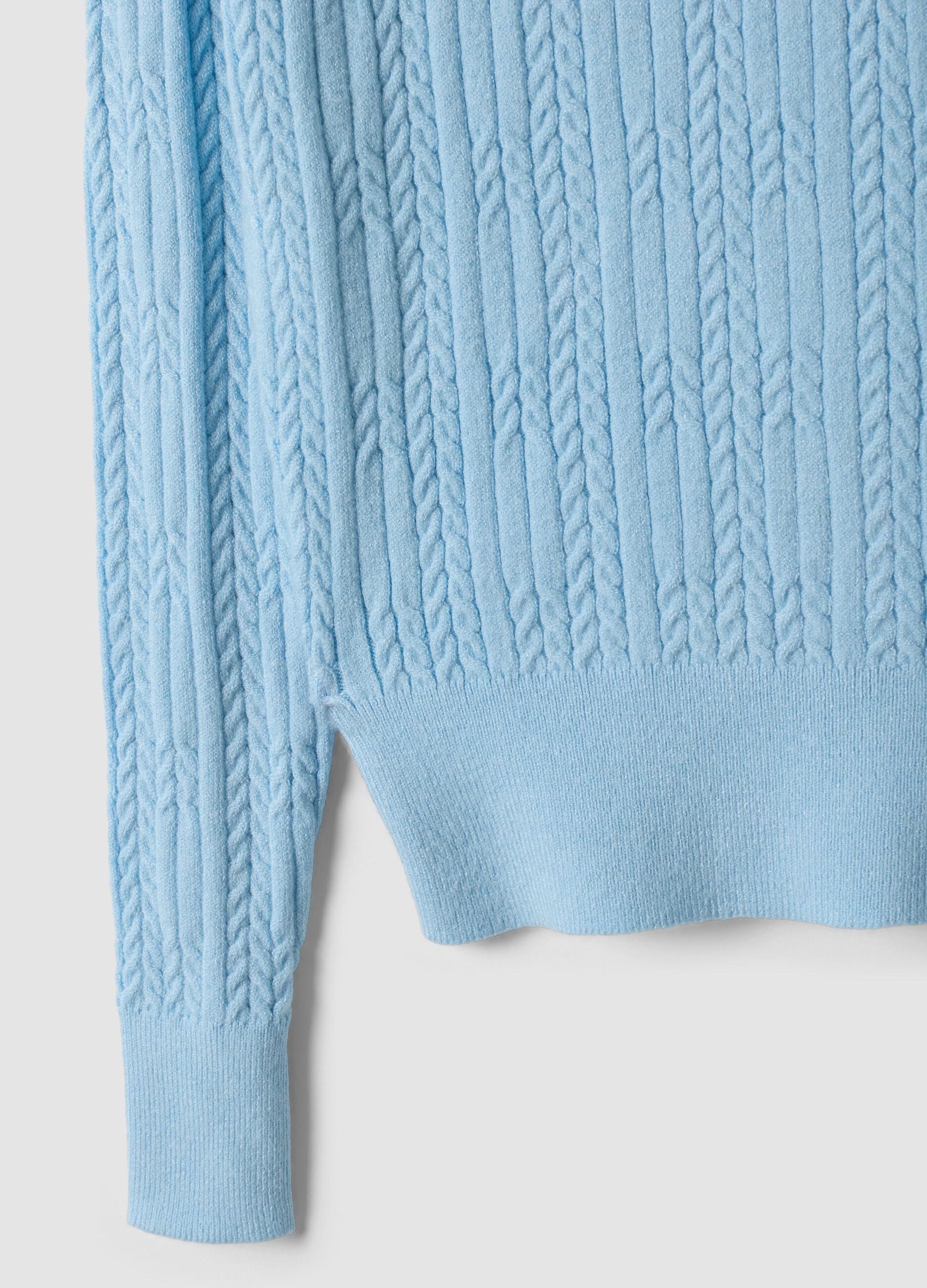 Sky-blue fitted viscose-blend cable-knit crew-neck jumper for girls