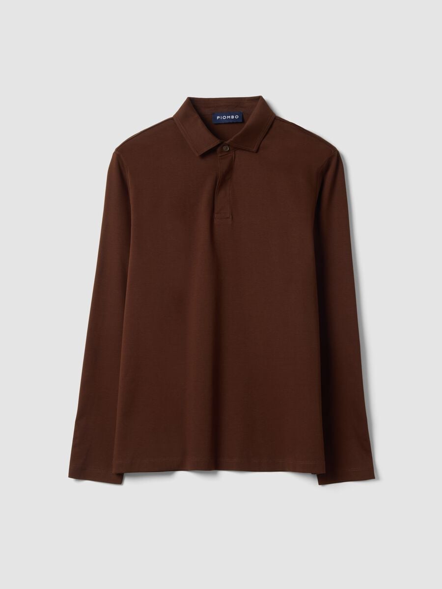 Brown long-sleeved pure cotton polo_4